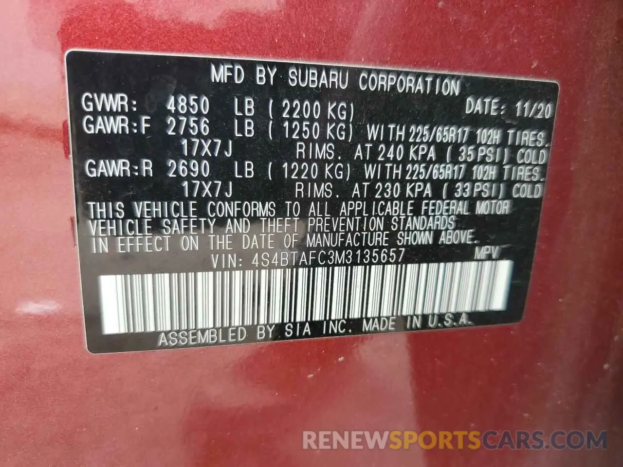 13 Фотография поврежденного автомобиля 4S4BTAFC3M3135657 SUBARU OUTBACK 2021