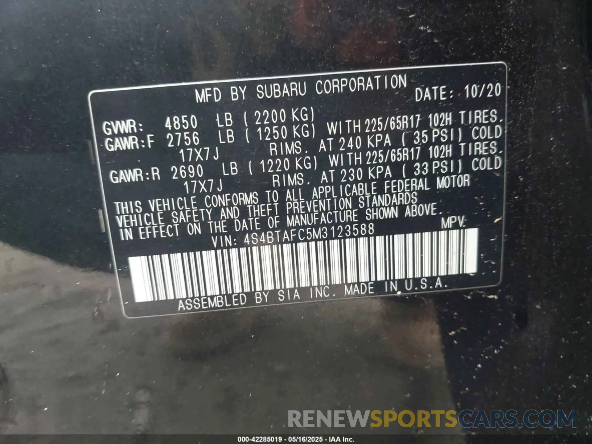 9 Photograph of a damaged car 4S4BTAFC5M3123588 SUBARU OUTBACK 2021
