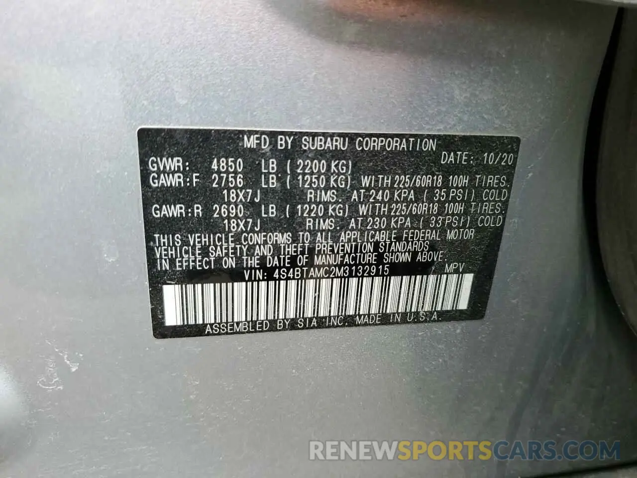 13 Photograph of a damaged car 4S4BTAMC2M3132915 SUBARU OUTBACK 2021