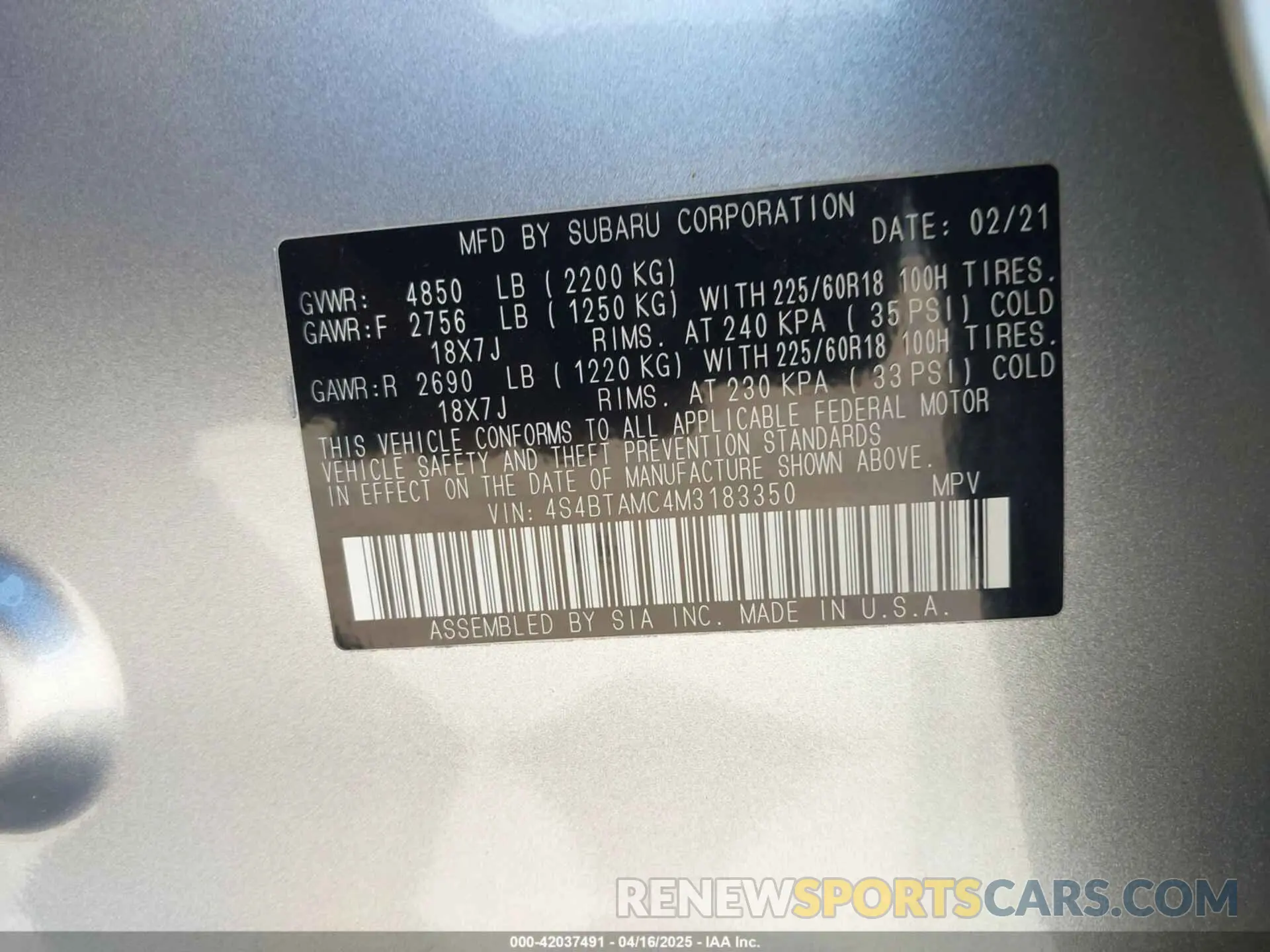 9 Фотография поврежденного автомобиля 4S4BTAMC4M3183350 SUBARU OUTBACK 2021