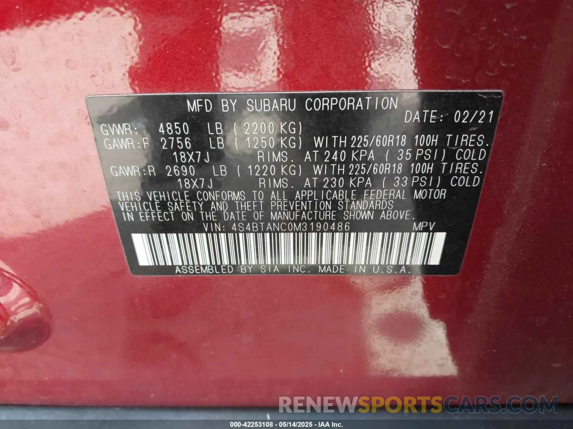 9 Photograph of a damaged car 4S4BTANC0M3190486 SUBARU OUTBACK 2021