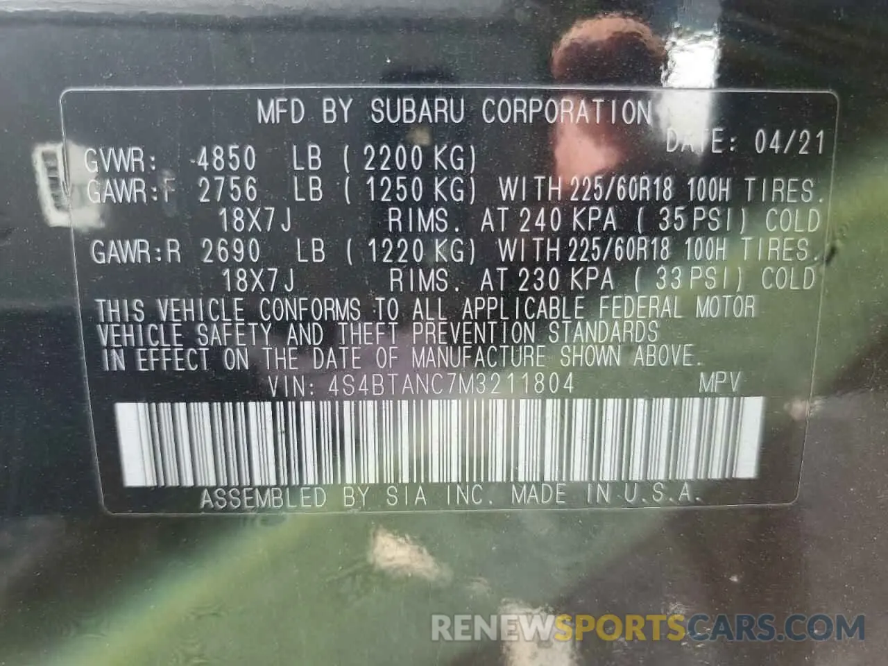 14 Фотография поврежденного автомобиля 4S4BTANC7M3211804 SUBARU OUTBACK 2021