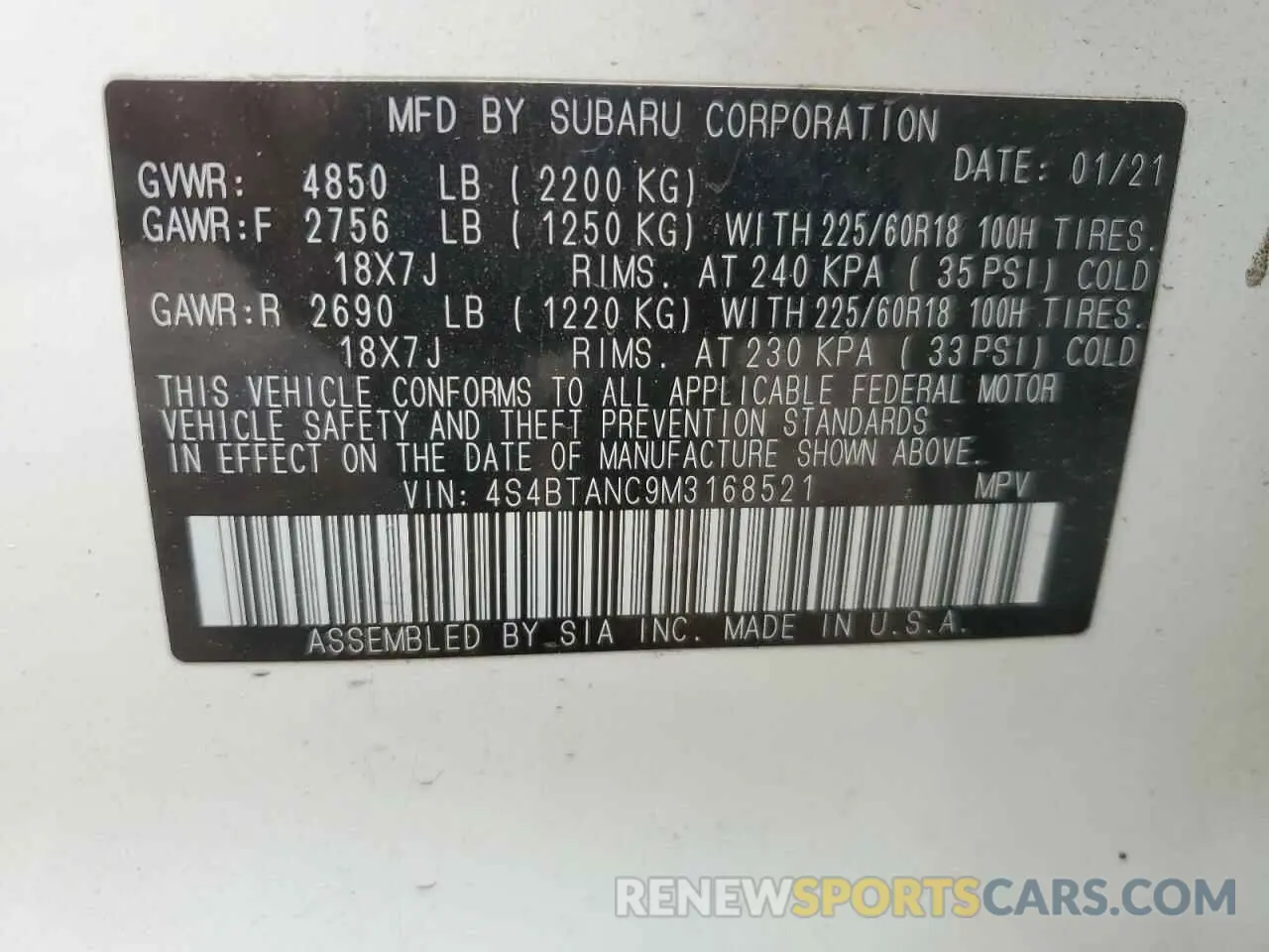 13 Photograph of a damaged car 4S4BTANC9M3168521 SUBARU OUTBACK 2021