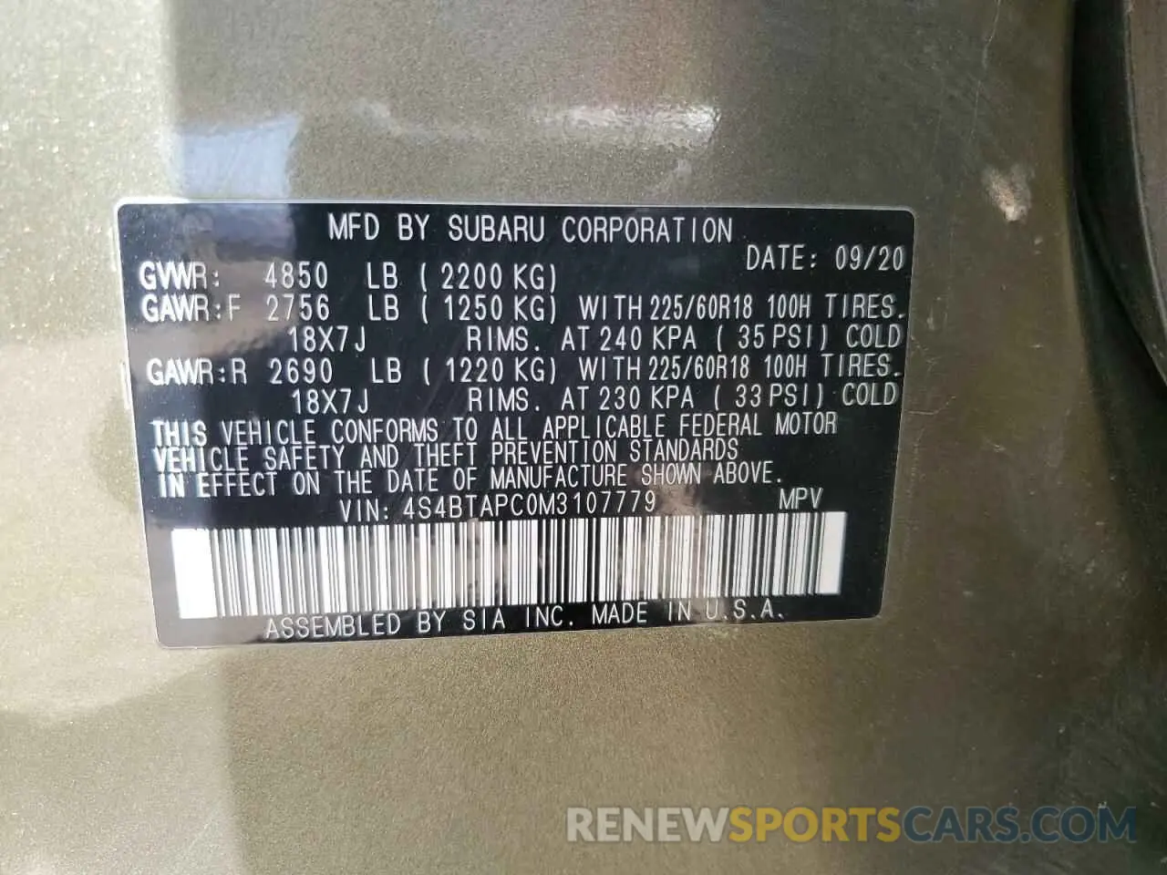 15 Photograph of a damaged car 4S4BTAPC0M3107779 SUBARU OUTBACK 2021