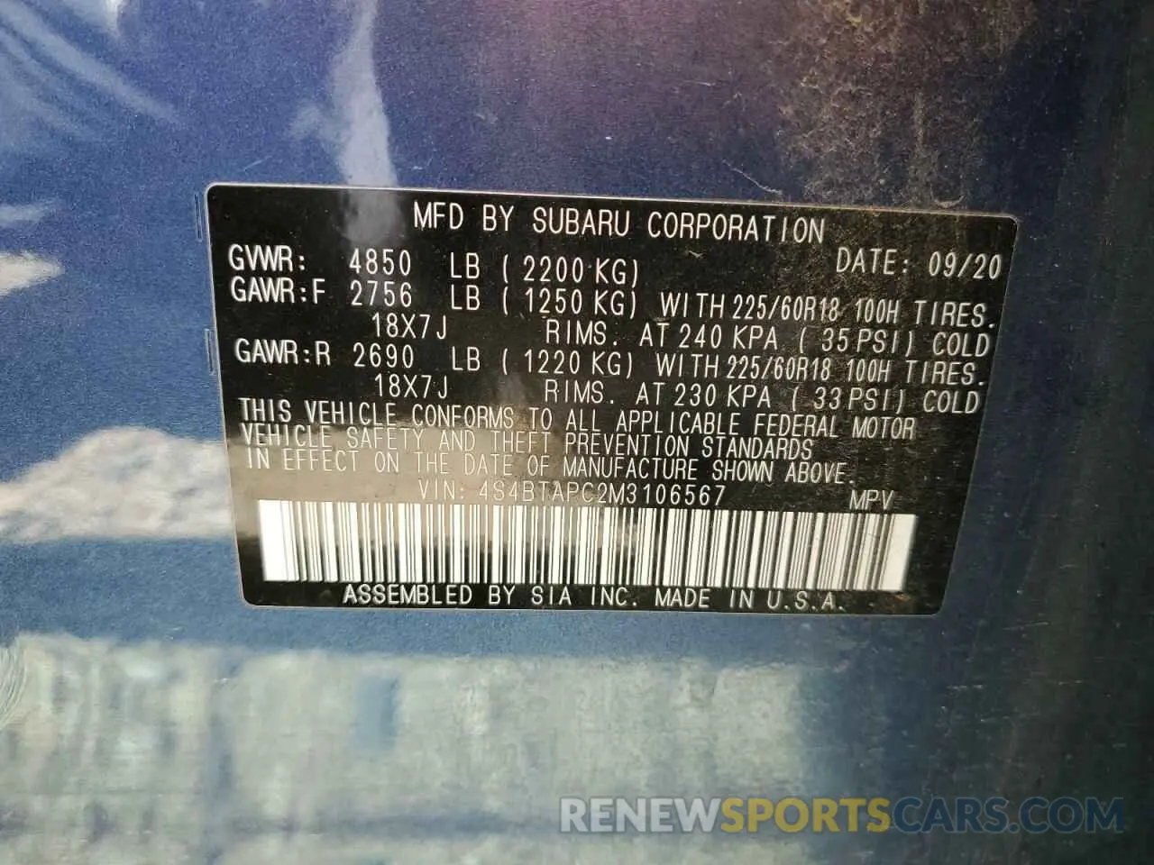 13 Photograph of a damaged car 4S4BTAPC2M3106567 SUBARU OUTBACK 2021
