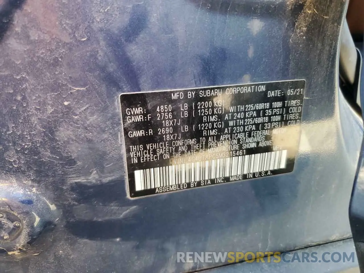 15 Photograph of a damaged car 4S4BTAPC5M3215461 SUBARU OUTBACK 2021