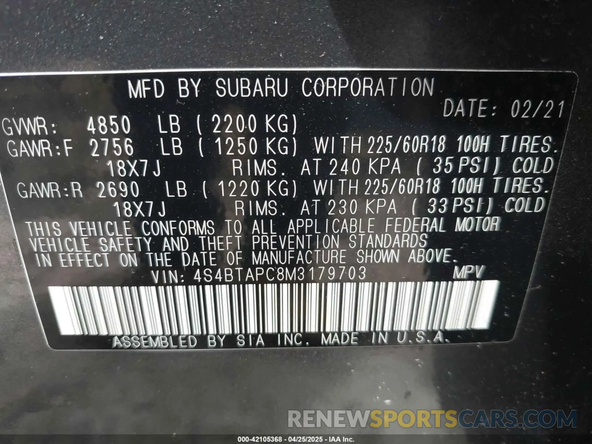 9 Photograph of a damaged car 4S4BTAPC8M3179703 SUBARU OUTBACK 2021