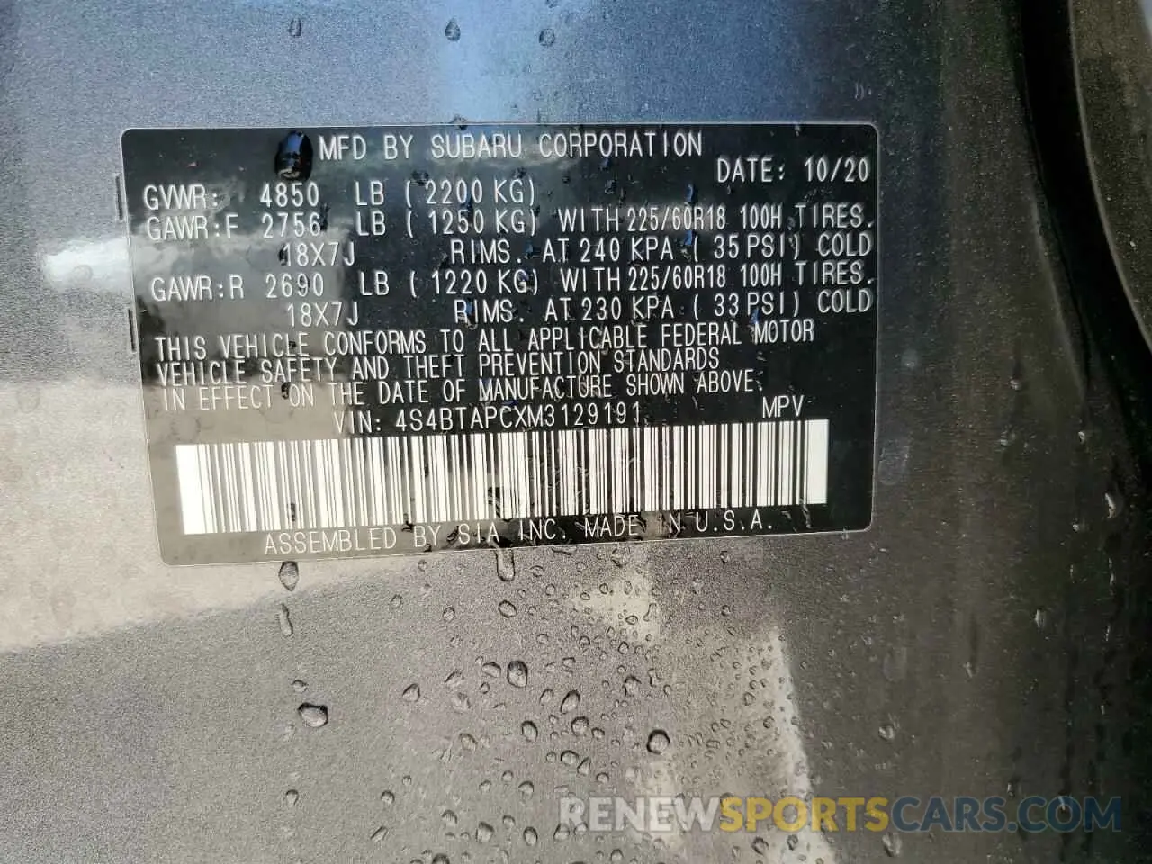13 Photograph of a damaged car 4S4BTAPCXM3129191 SUBARU OUTBACK 2021