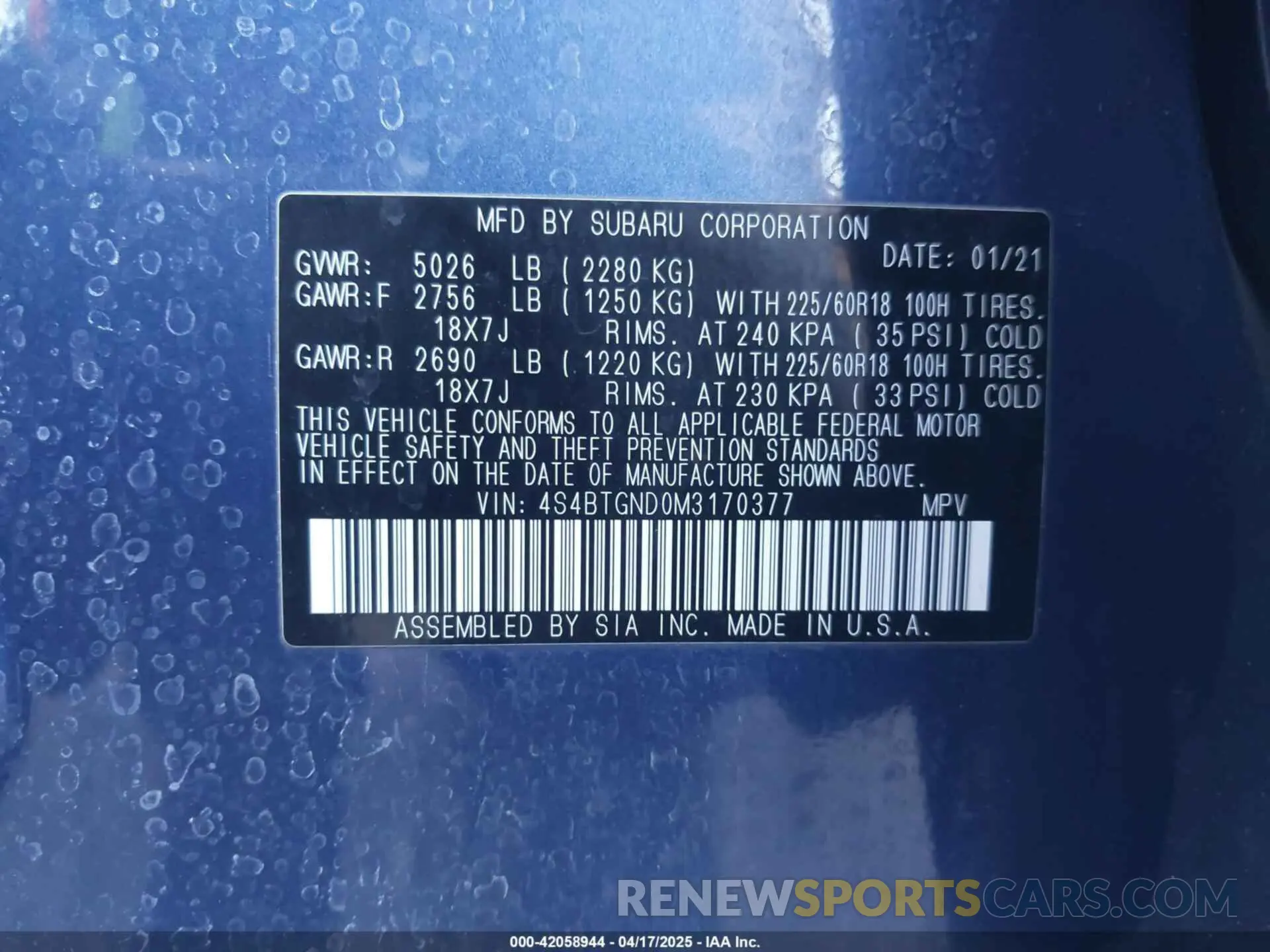 9 Photograph of a damaged car 4S4BTGND0M3170377 SUBARU OUTBACK 2021