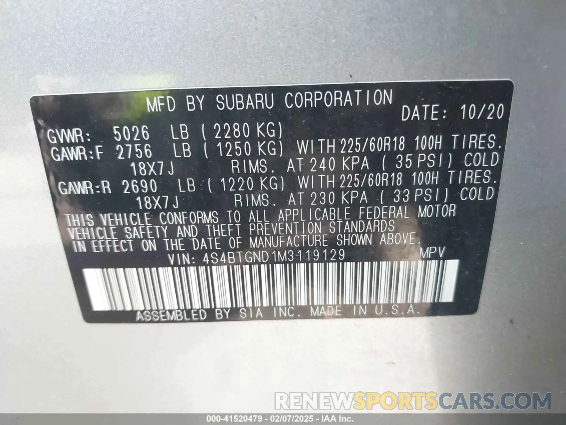 9 Фотография поврежденного автомобиля 4S4BTGND1M3119129 SUBARU OUTBACK 2021