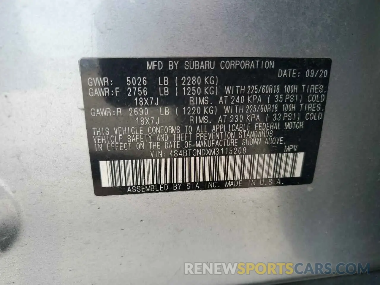 14 Photograph of a damaged car 4S4BTGNDXM3115208 SUBARU OUTBACK 2021