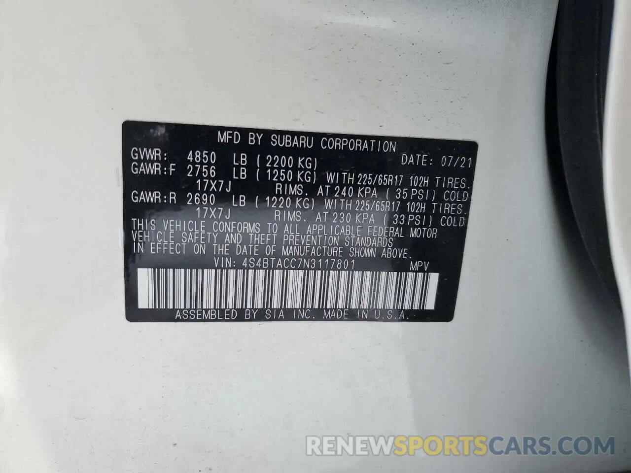 12 Photograph of a damaged car 4S4BTACC7N3117801 SUBARU OUTBACK 2022