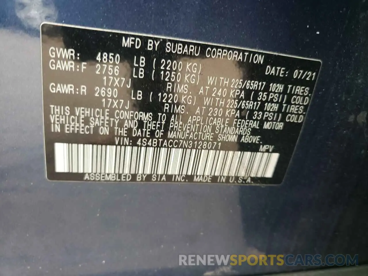 13 Photograph of a damaged car 4S4BTACC7N3128071 SUBARU OUTBACK 2022