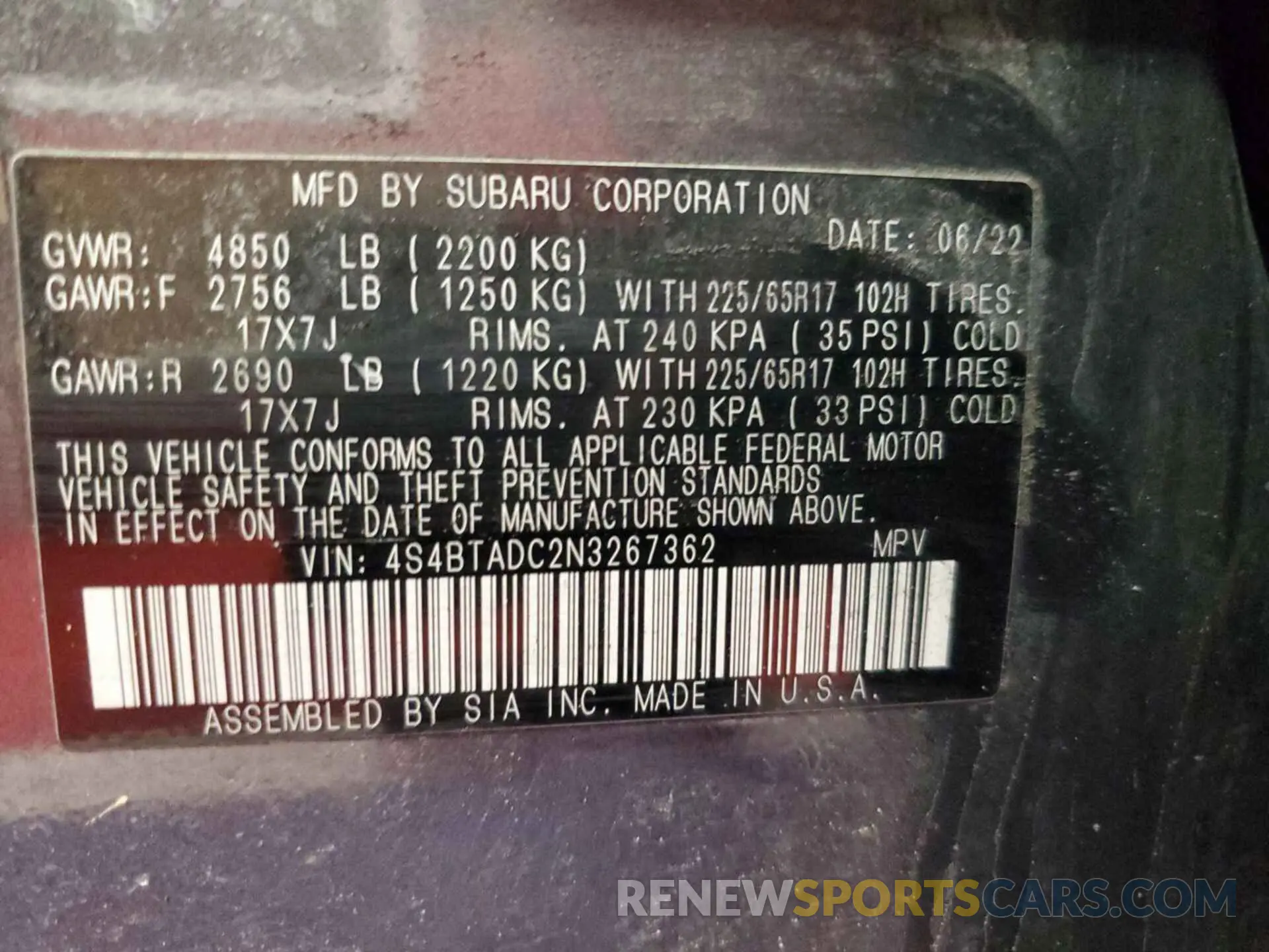 7 Photograph of a damaged car 4S4BTADC2N3267362 SUBARU OUTBACK 2022