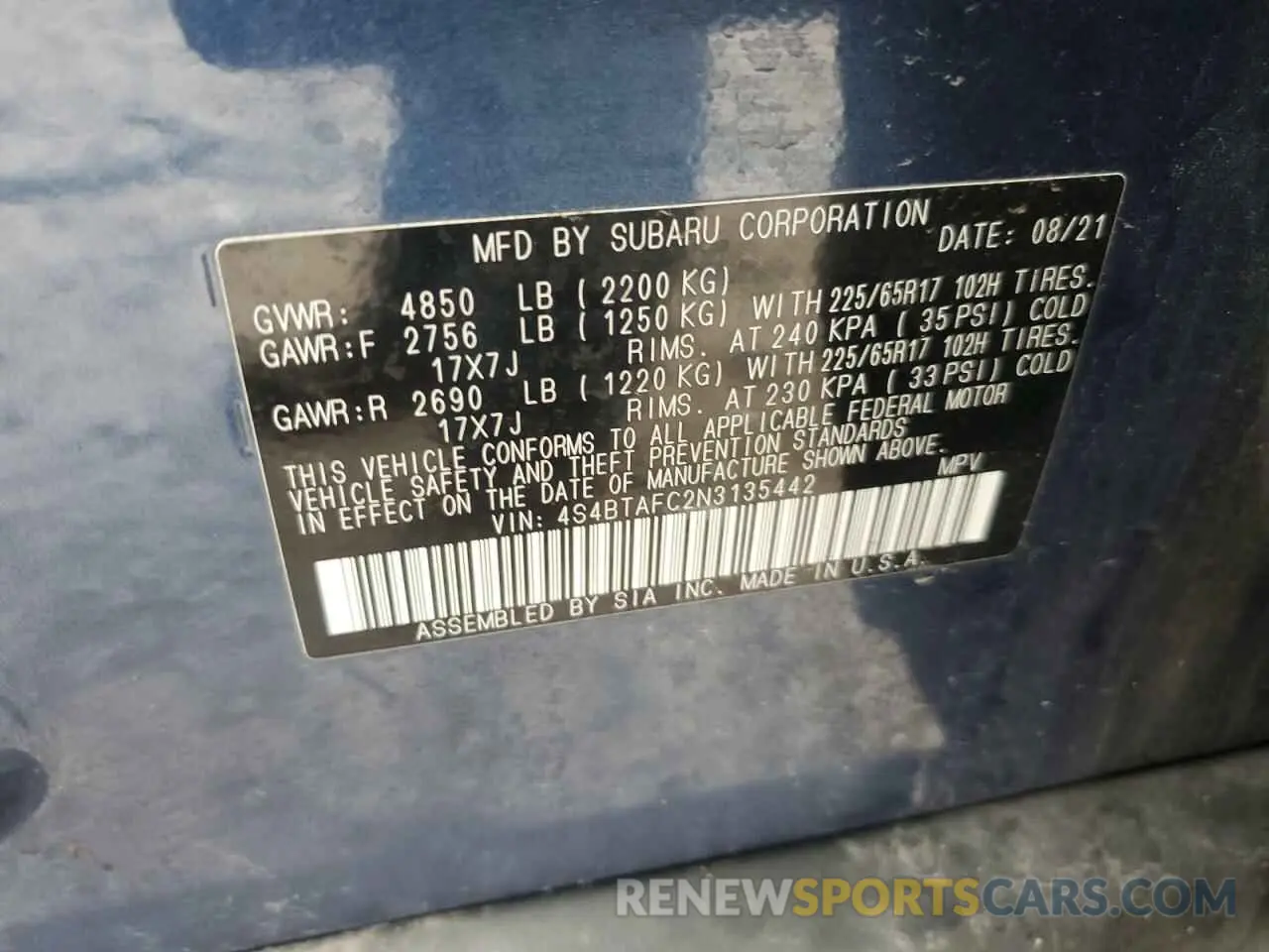 13 Photograph of a damaged car 4S4BTAFC2N3135442 SUBARU OUTBACK 2022