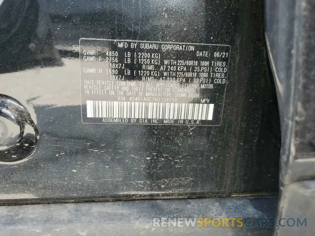 13 Photograph of a damaged car 4S4BTANC2N3108338 SUBARU OUTBACK 2022