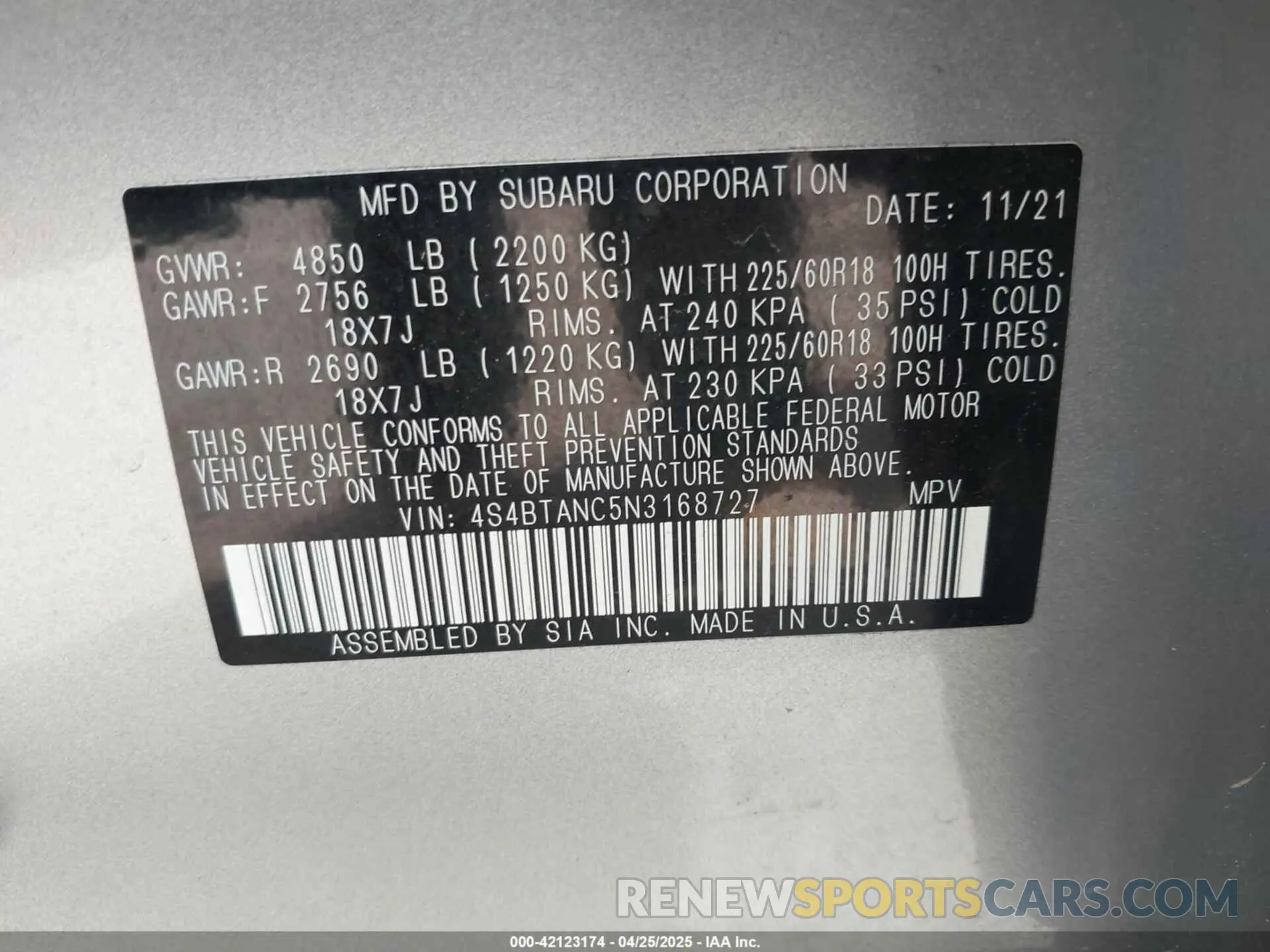 9 Фотография поврежденного автомобиля 4S4BTANC5N3168727 SUBARU OUTBACK 2022