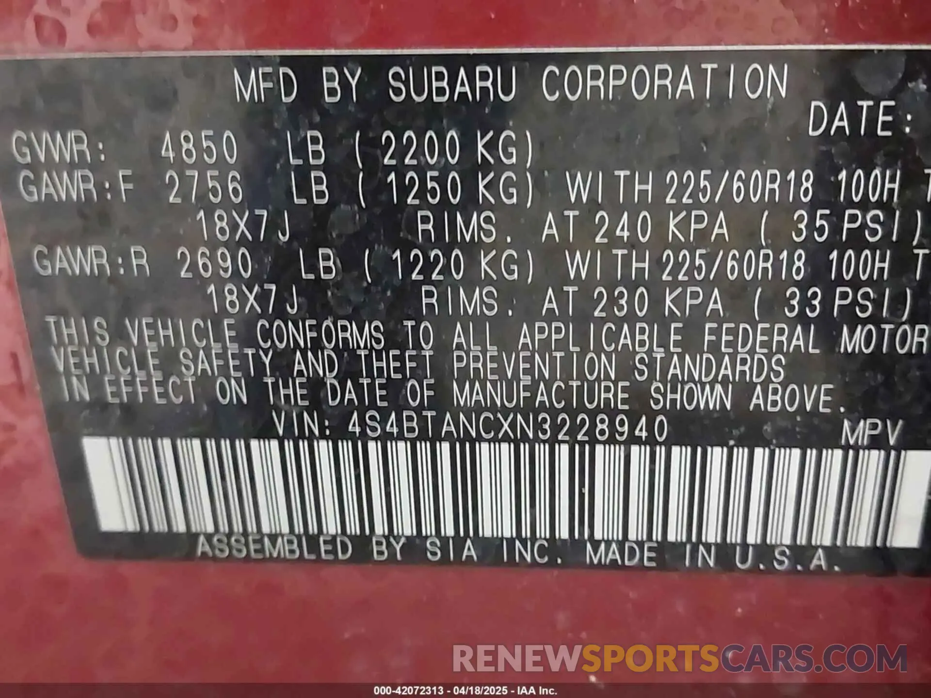 9 Фотография поврежденного автомобиля 4S4BTANCXN3228940 SUBARU OUTBACK 2022