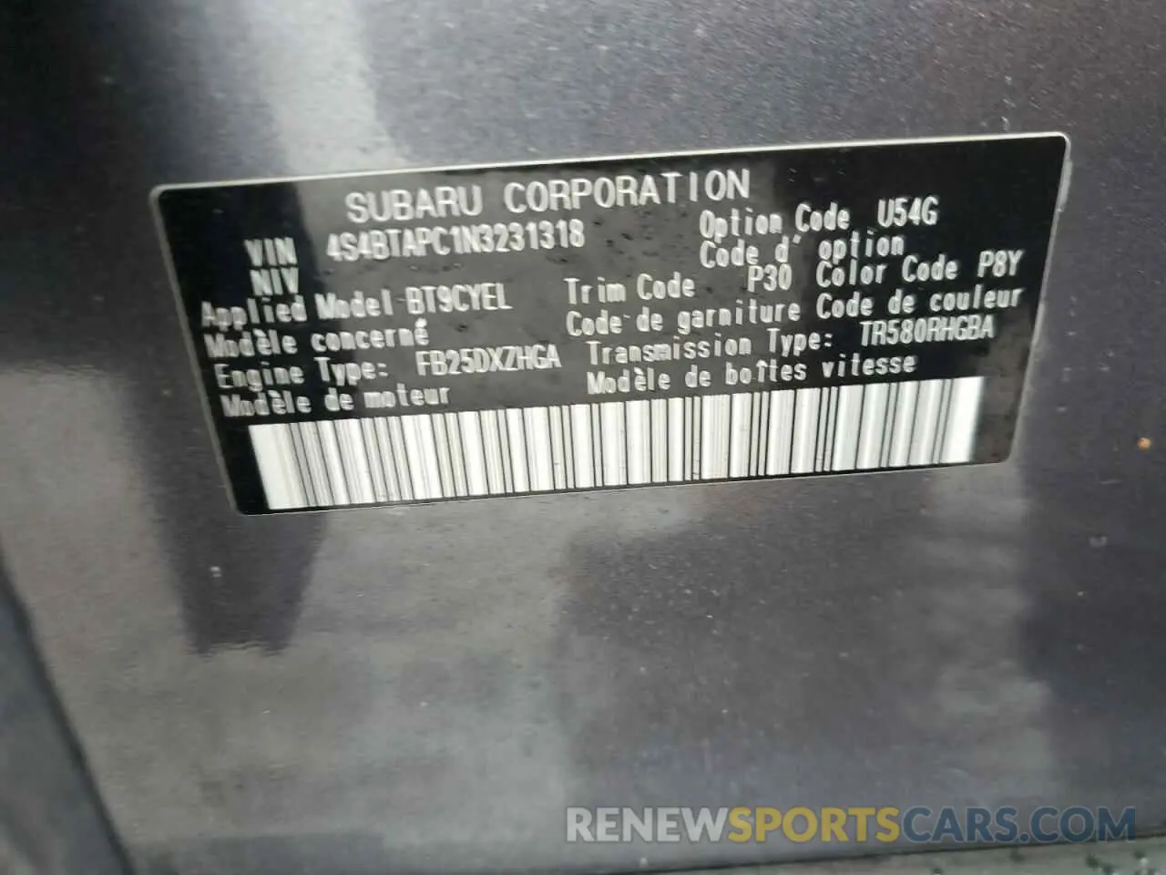 12 Photograph of a damaged car 4S4BTAPC1N3231318 SUBARU OUTBACK 2022
