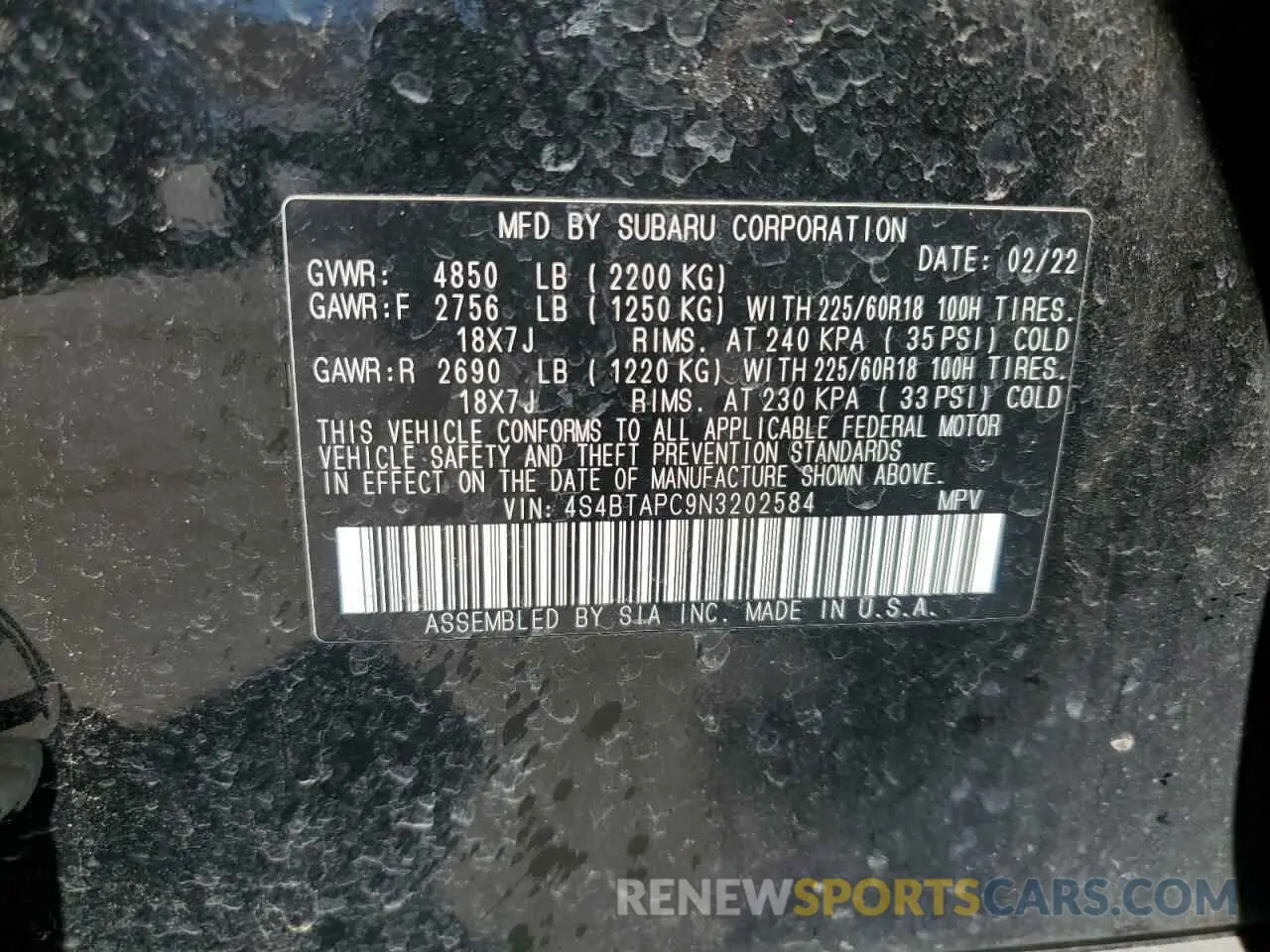 13 Фотография поврежденного автомобиля 4S4BTAPC9N3202584 SUBARU OUTBACK 2022