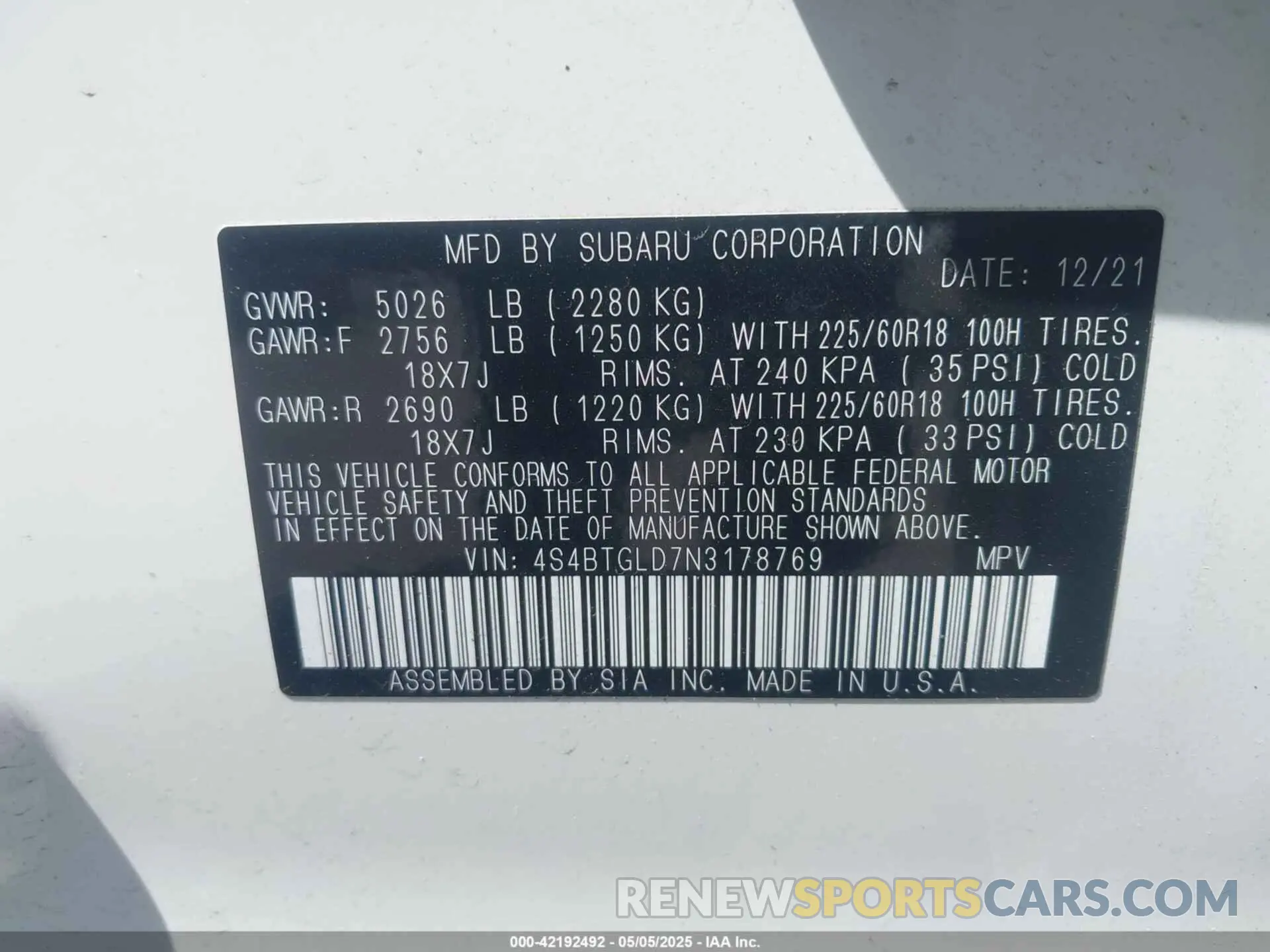 9 Photograph of a damaged car 4S4BTGLD7N3178769 SUBARU OUTBACK 2022