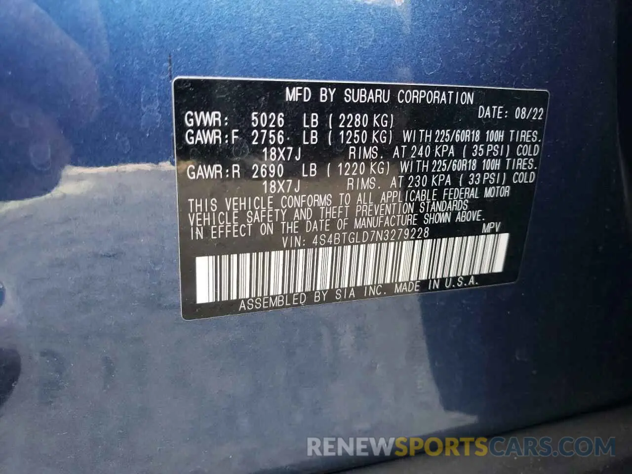 14 Photograph of a damaged car 4S4BTGLD7N3279228 SUBARU OUTBACK 2022