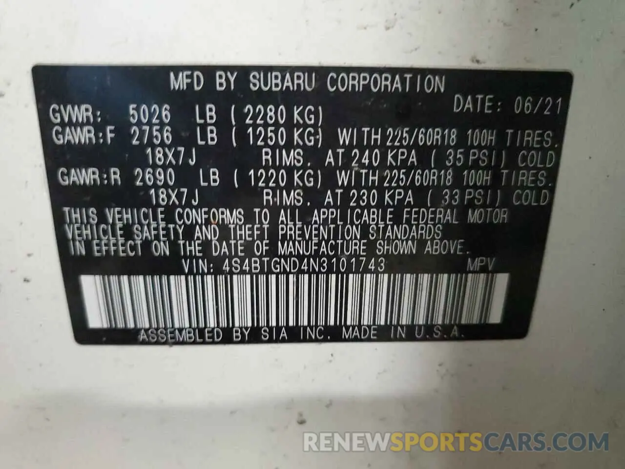 13 Photograph of a damaged car 4S4BTGND4N3101743 SUBARU OUTBACK 2022