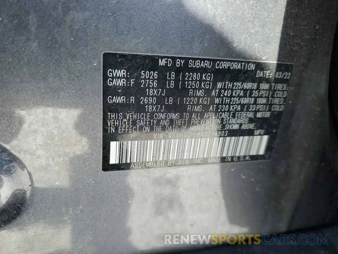13 Photograph of a damaged car 4S4BTGPD6N3214803 SUBARU OUTBACK 2022