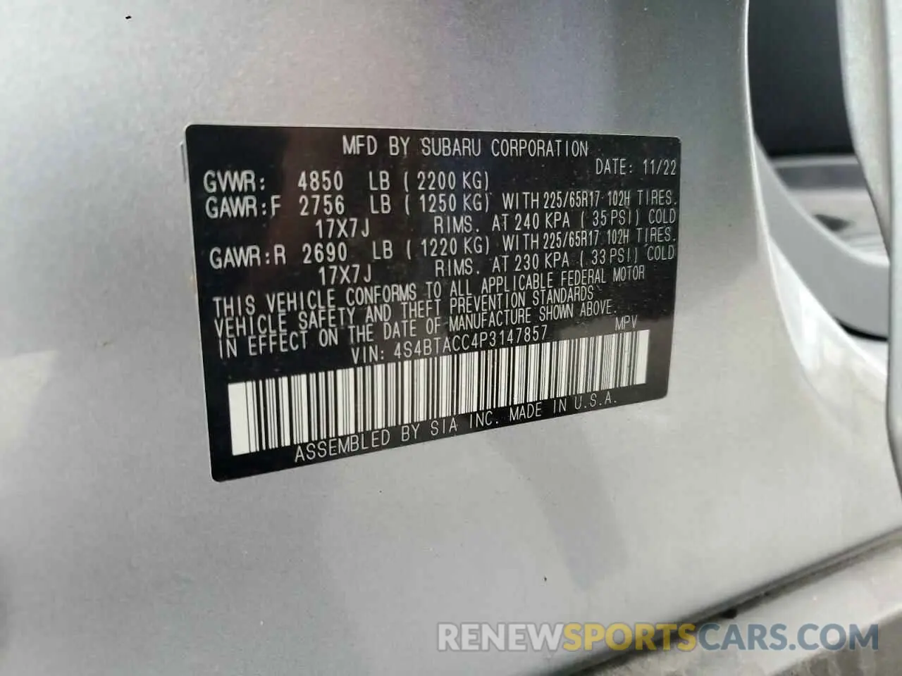 15 Photograph of a damaged car 4S4BTACC4P3147857 SUBARU OUTBACK 2023