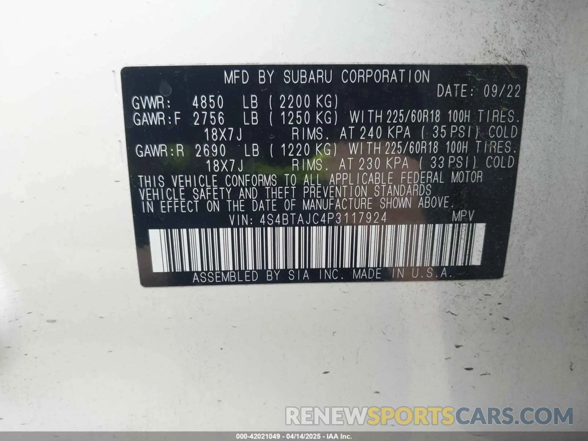 9 Photograph of a damaged car 4S4BTAJC4P3117924 SUBARU OUTBACK 2023