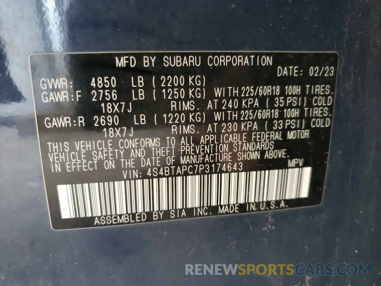 13 Photograph of a damaged car 4S4BTAPC7P3174643 SUBARU OUTBACK 2023