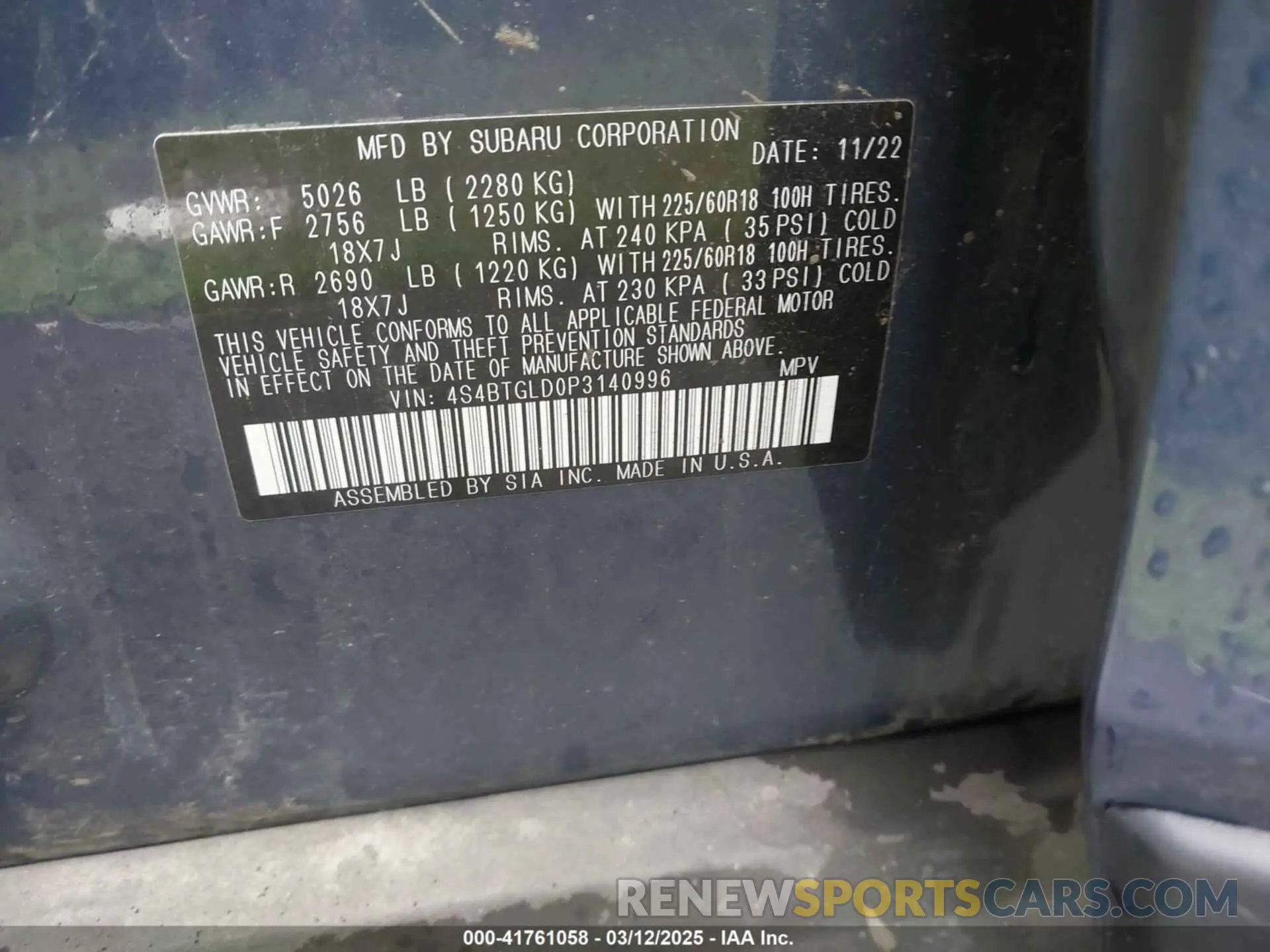 9 Фотография поврежденного автомобиля 4S4BTGLD0P3140996 SUBARU OUTBACK 2023