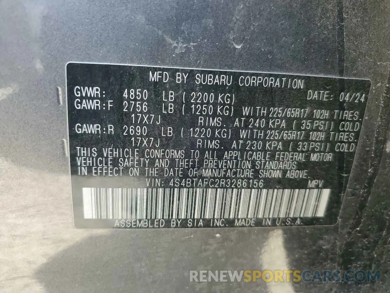 13 Фотография поврежденного автомобиля 4S4BTAFC2R3286156 SUBARU OUTBACK 2024