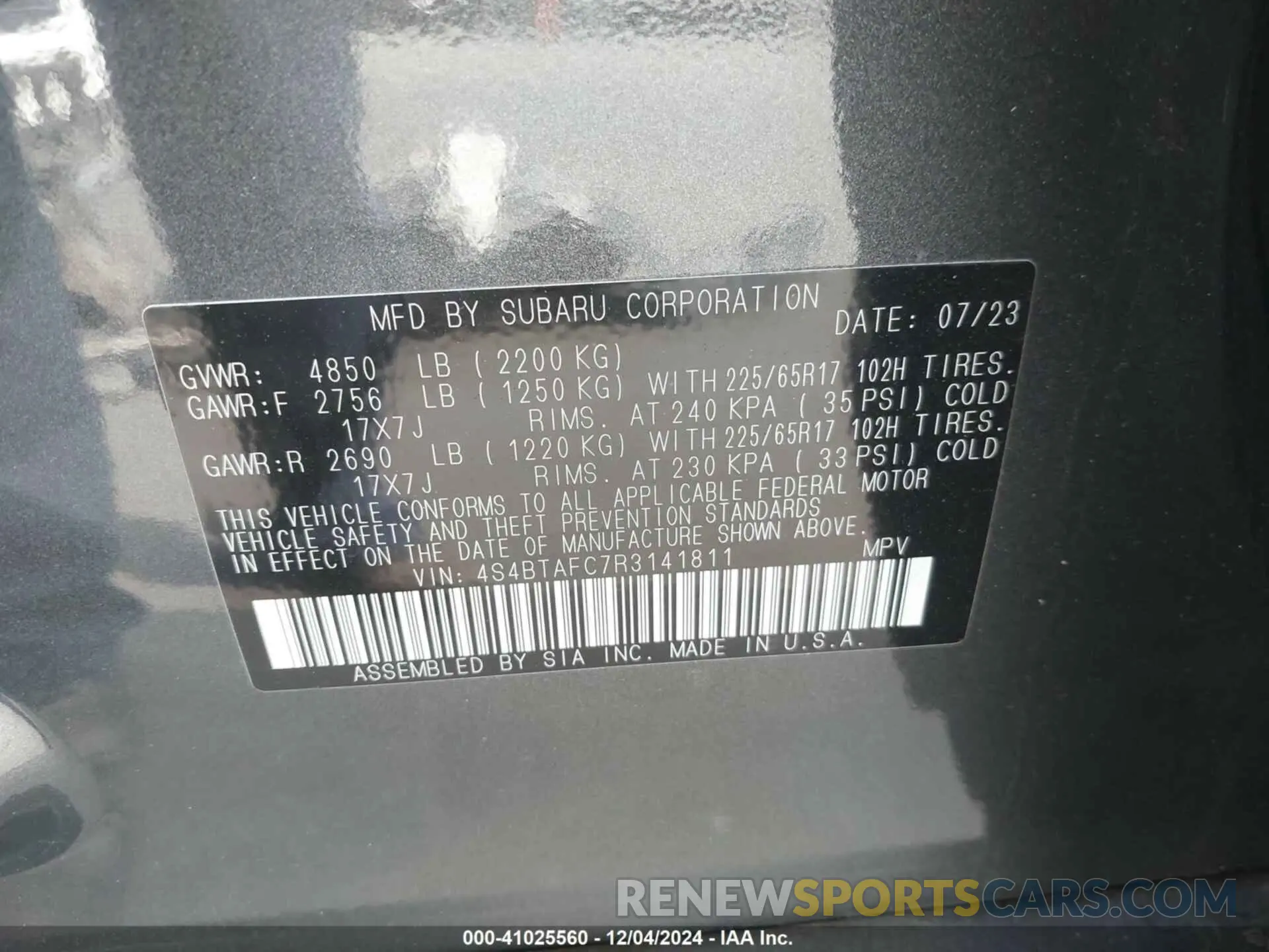 9 Фотография поврежденного автомобиля 4S4BTAFC7R3141811 SUBARU OUTBACK 2024