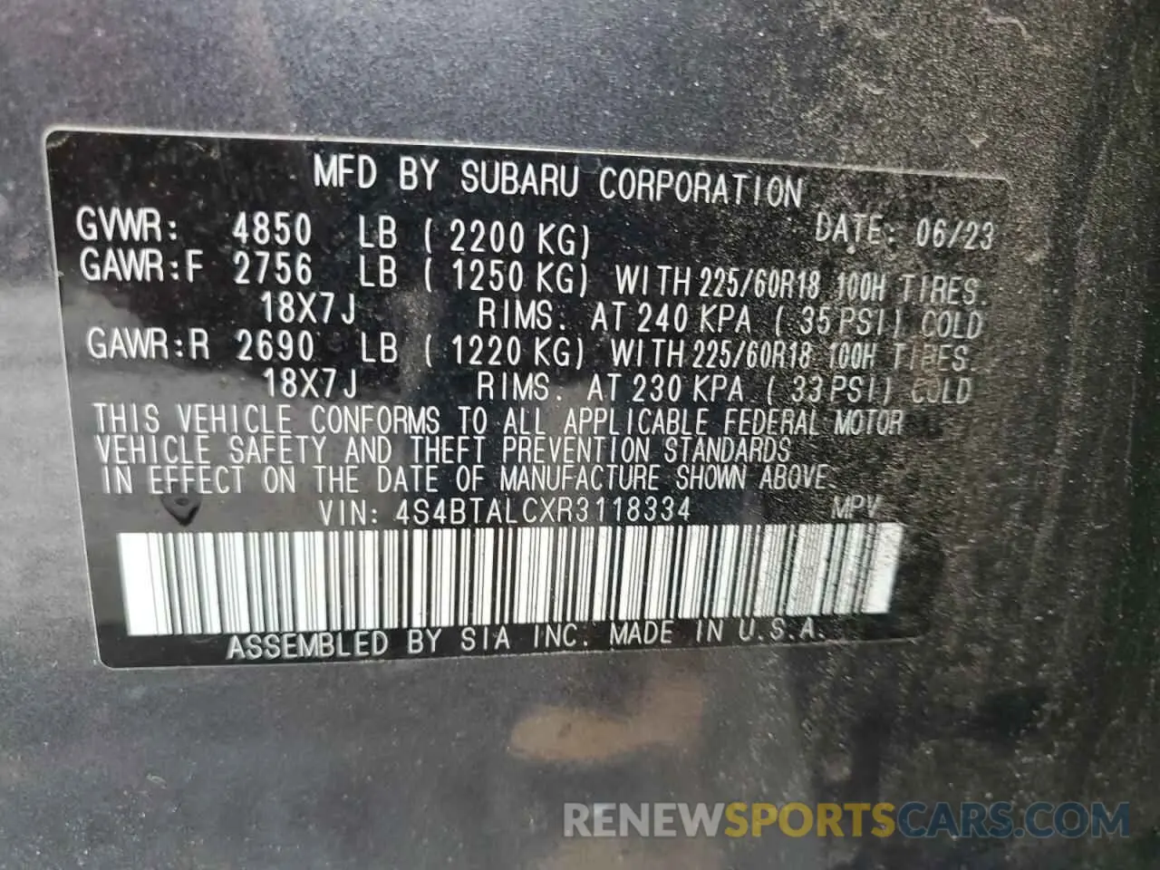 12 Photograph of a damaged car 4S4BTALCXR3118334 SUBARU OUTBACK 2024