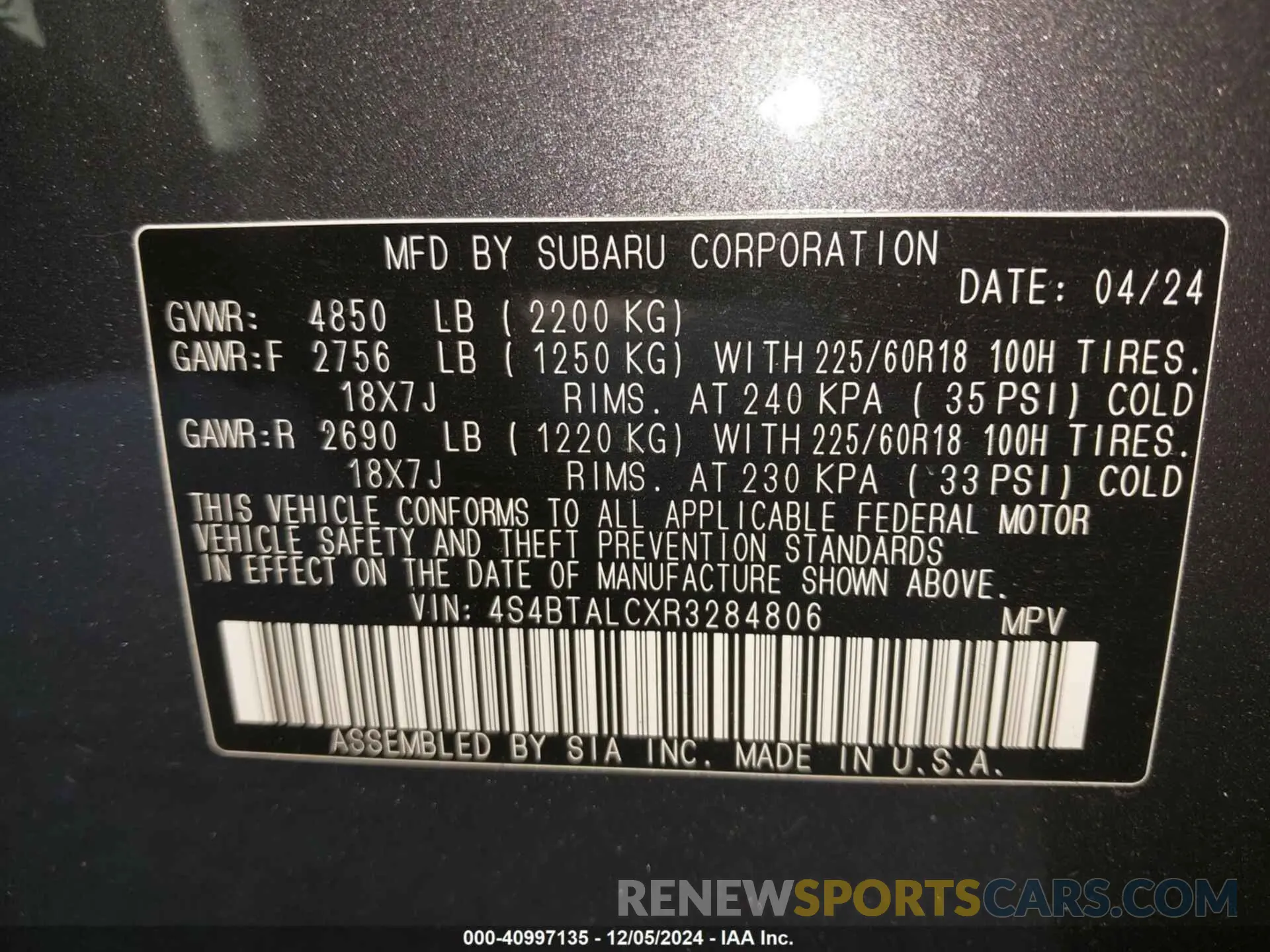 9 Photograph of a damaged car 4S4BTALCXR3284806 SUBARU OUTBACK 2024