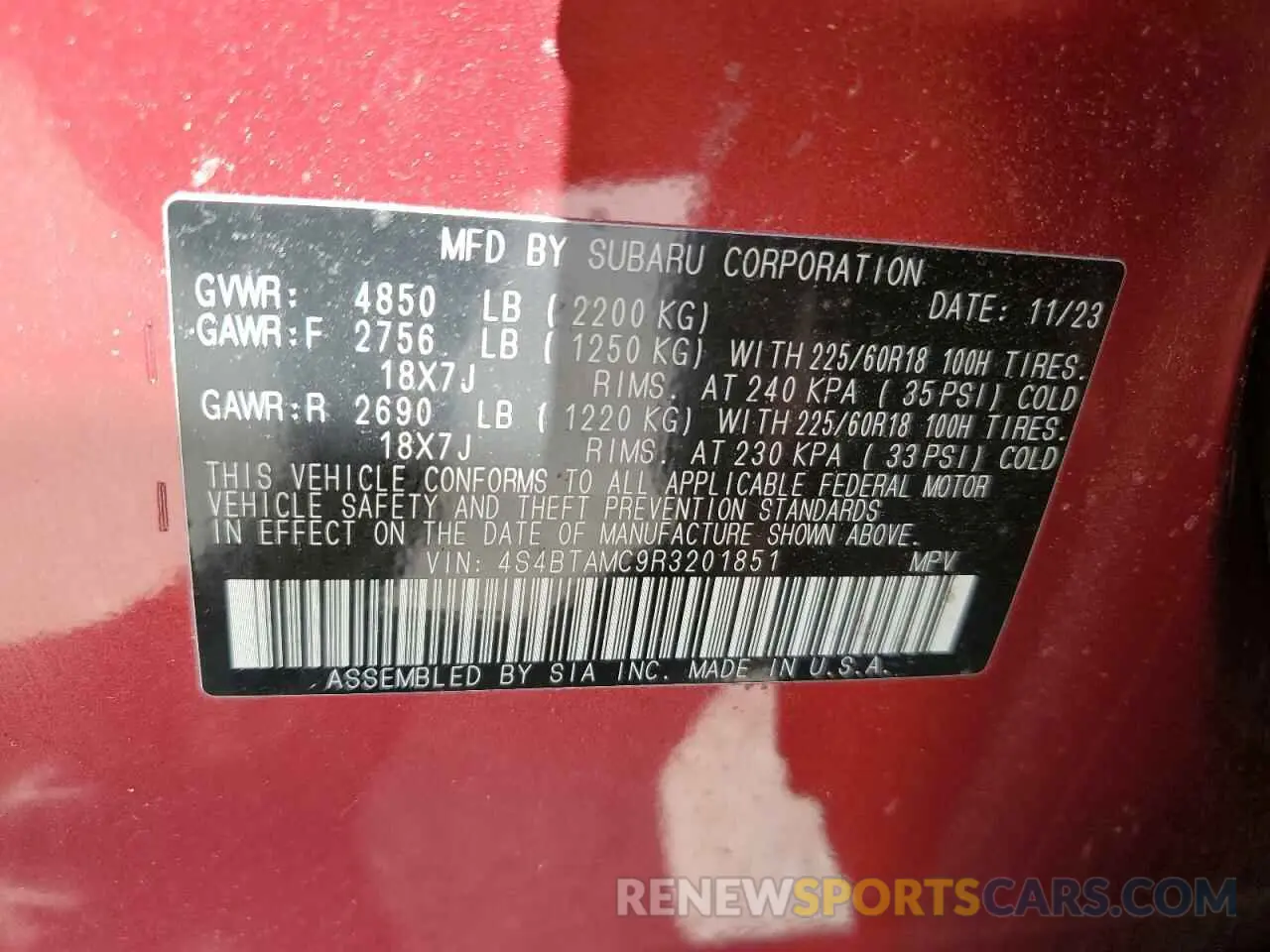 13 Photograph of a damaged car 4S4BTAMC9R3201851 SUBARU OUTBACK 2024