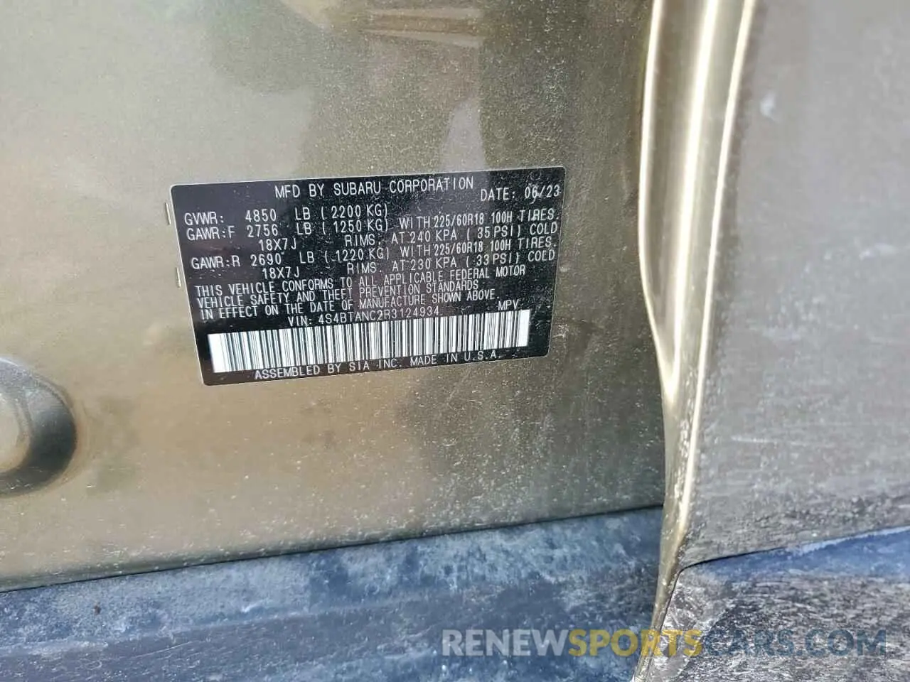 12 Фотография поврежденного автомобиля 4S4BTANC2R3124934 SUBARU OUTBACK 2024