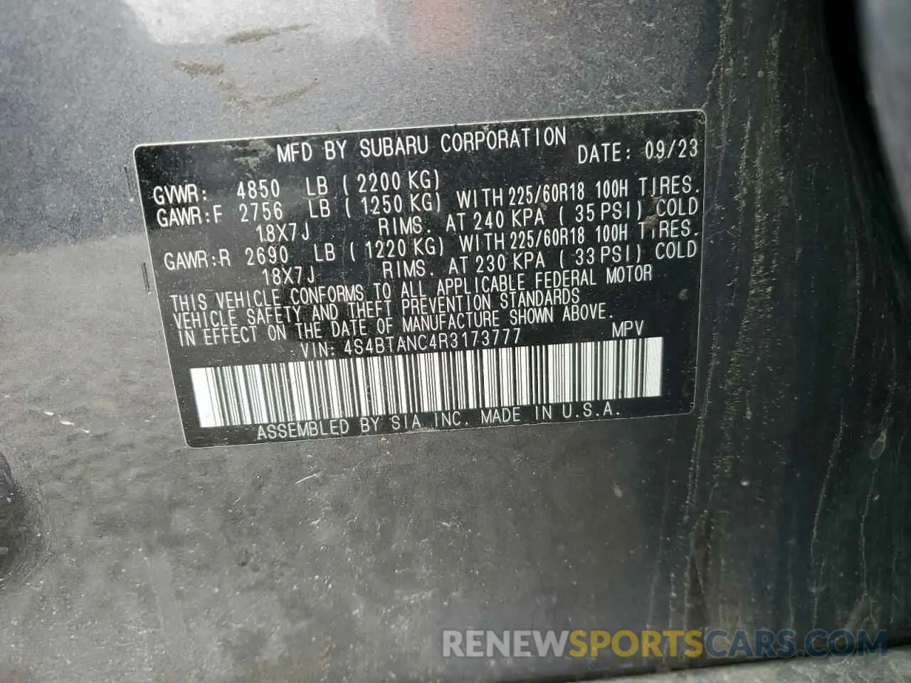 12 Photograph of a damaged car 4S4BTANC4R3173777 SUBARU OUTBACK 2024