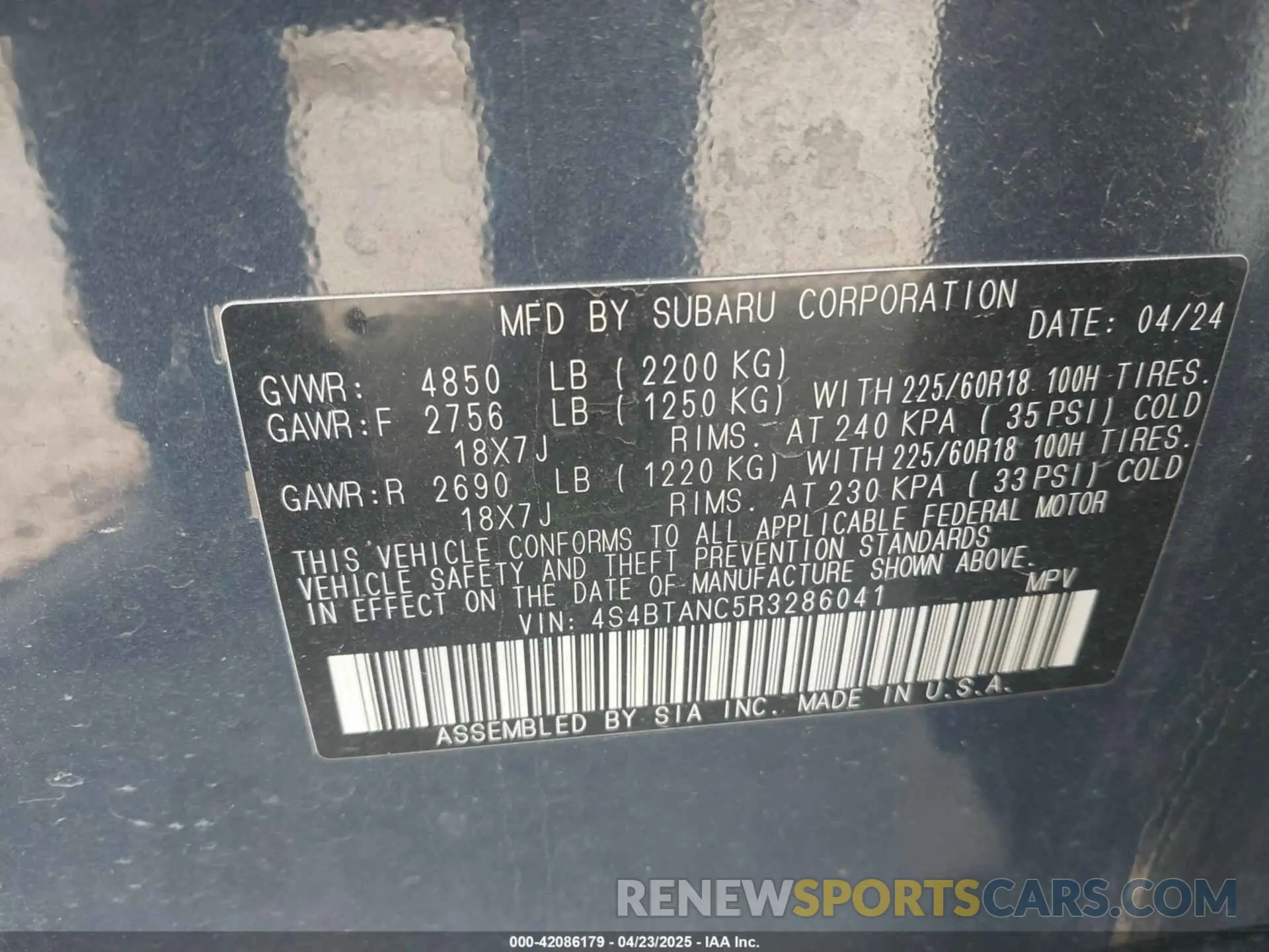 9 Photograph of a damaged car 4S4BTANC5R3286041 SUBARU OUTBACK 2024