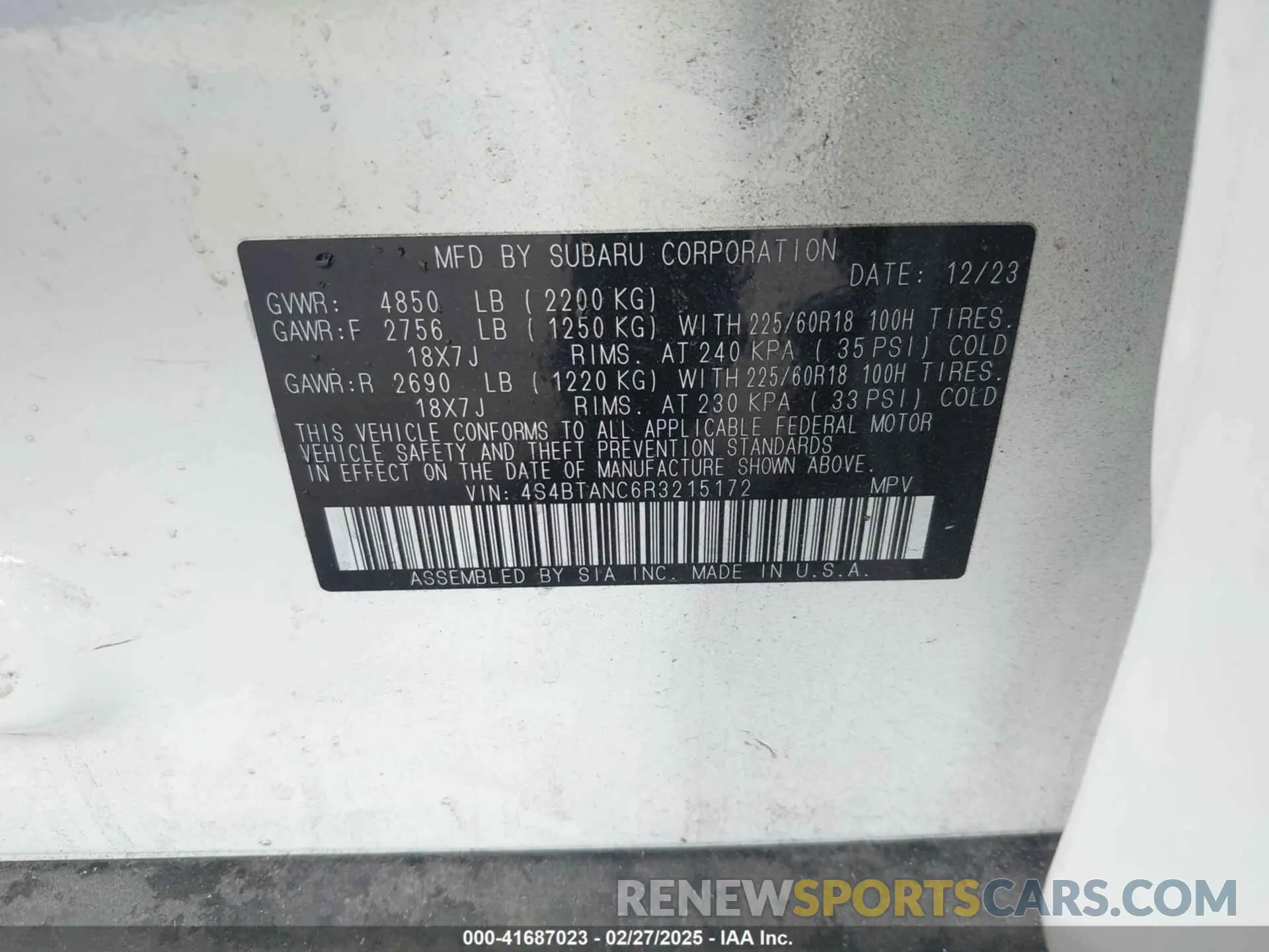 9 Фотография поврежденного автомобиля 4S4BTANC6R3215172 SUBARU OUTBACK 2024