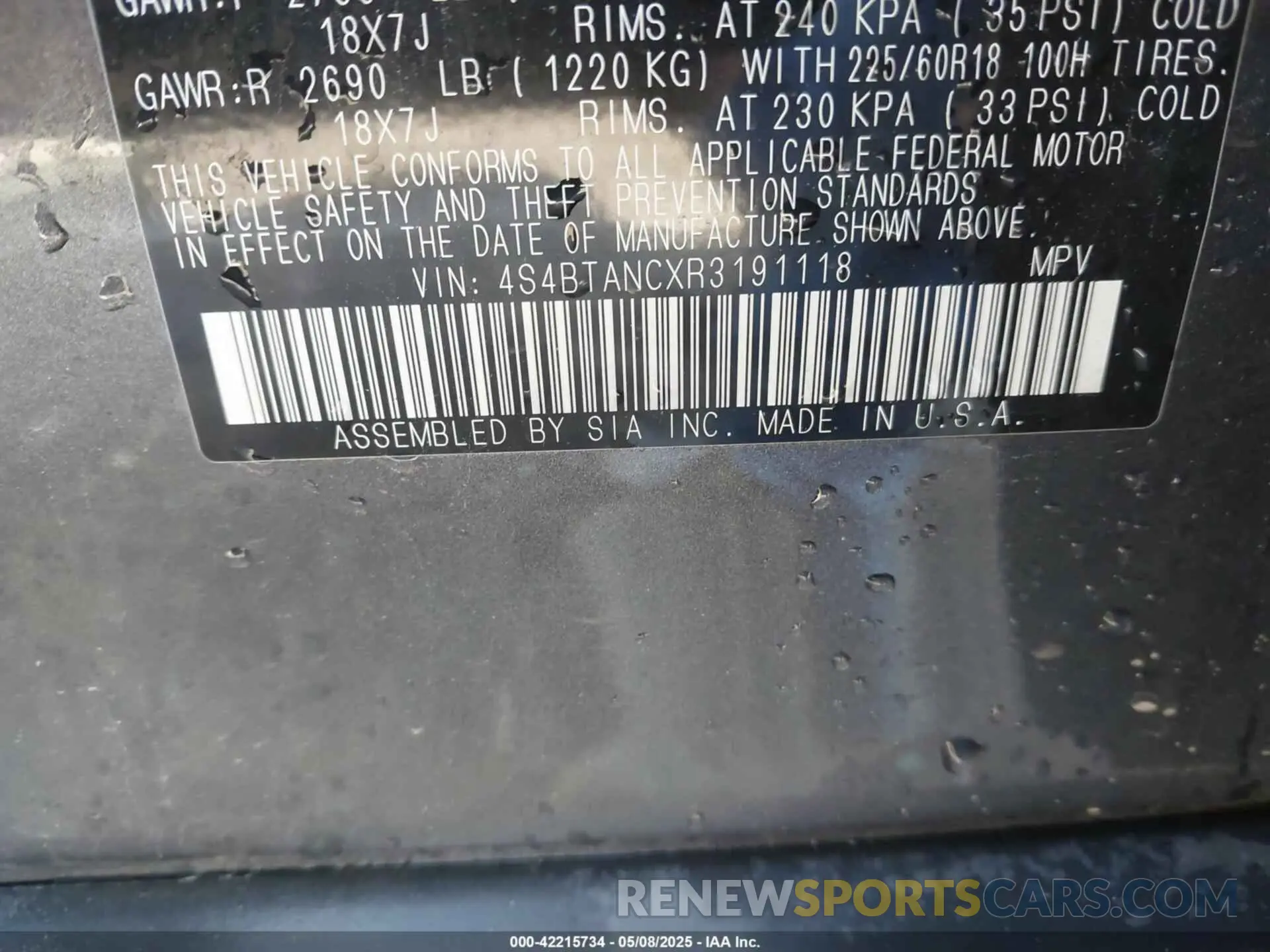 9 Photograph of a damaged car 4S4BTANCXR3191118 SUBARU OUTBACK 2024