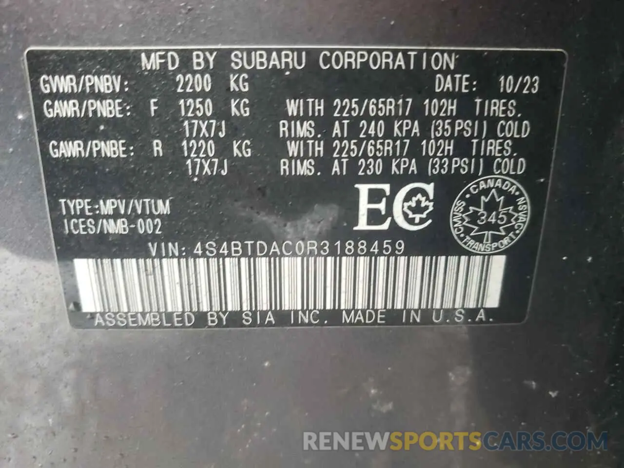 13 Фотография поврежденного автомобиля 4S4BTDAC0R3188459 SUBARU OUTBACK 2024