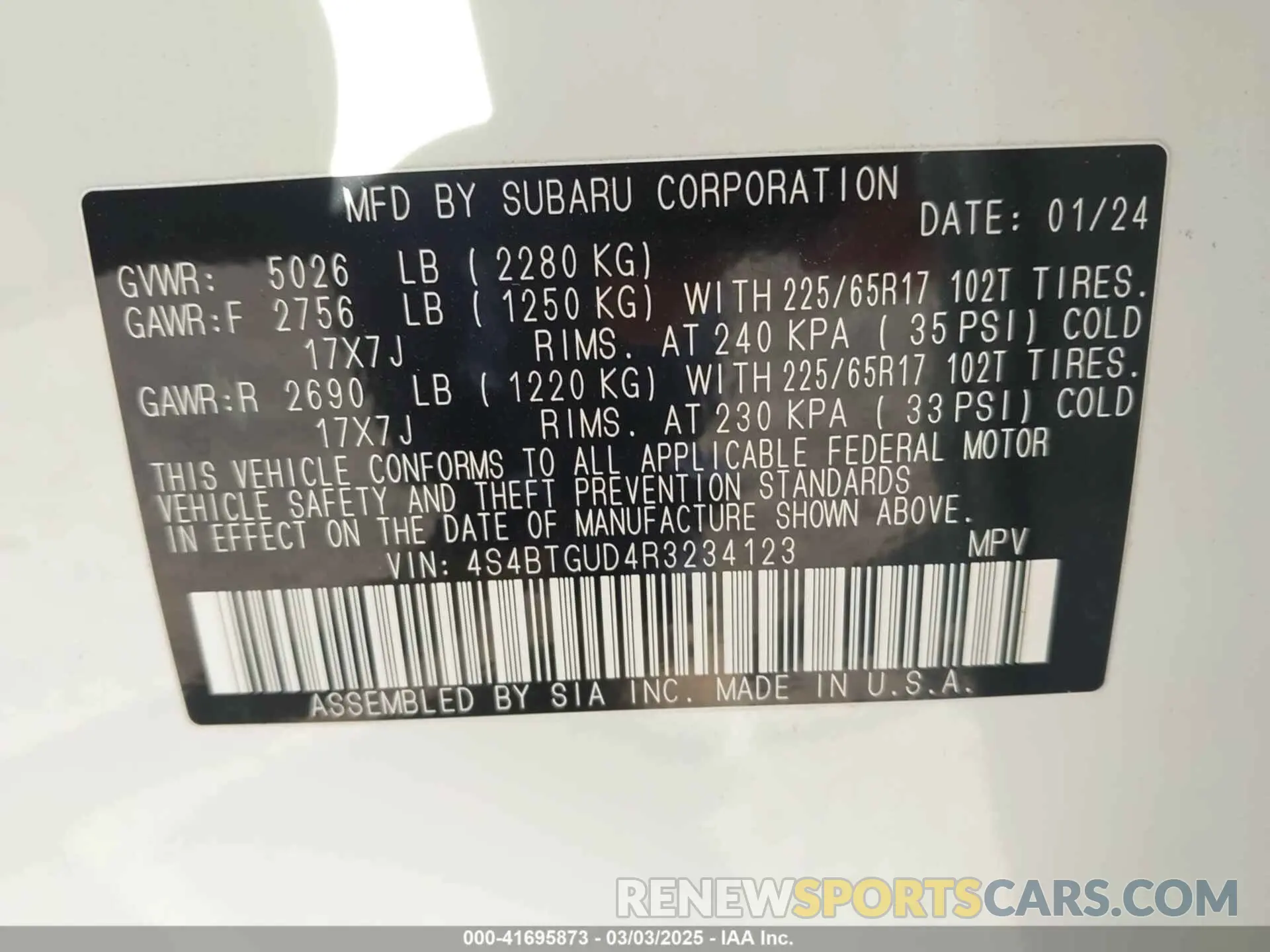 9 Photograph of a damaged car 4S4BTGUD4R3234123 SUBARU OUTBACK 2024