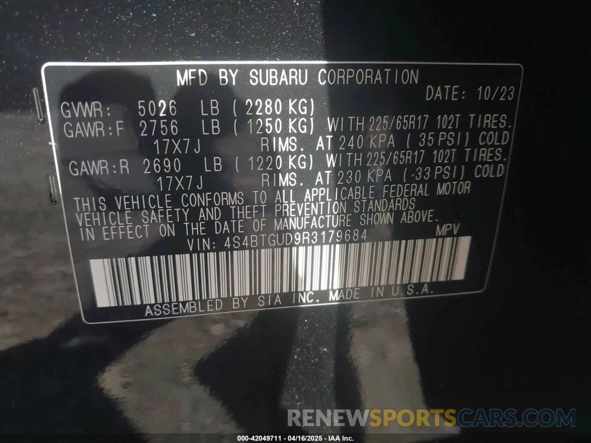 9 Photograph of a damaged car 4S4BTGUD9R3179684 SUBARU OUTBACK 2024
