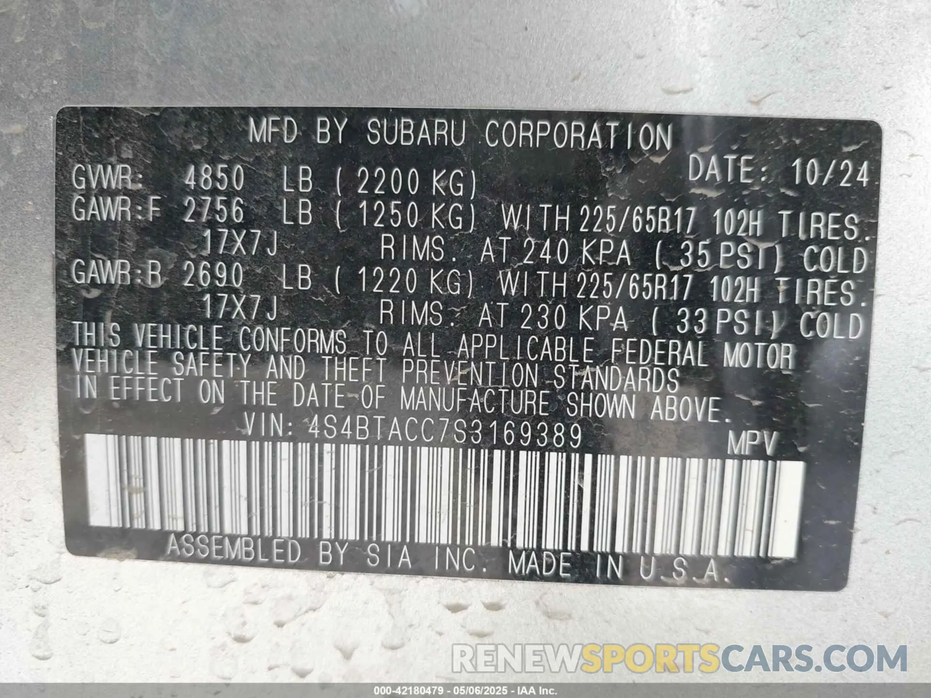 9 Photograph of a damaged car 4S4BTACC7S3169389 SUBARU OUTBACK 2025