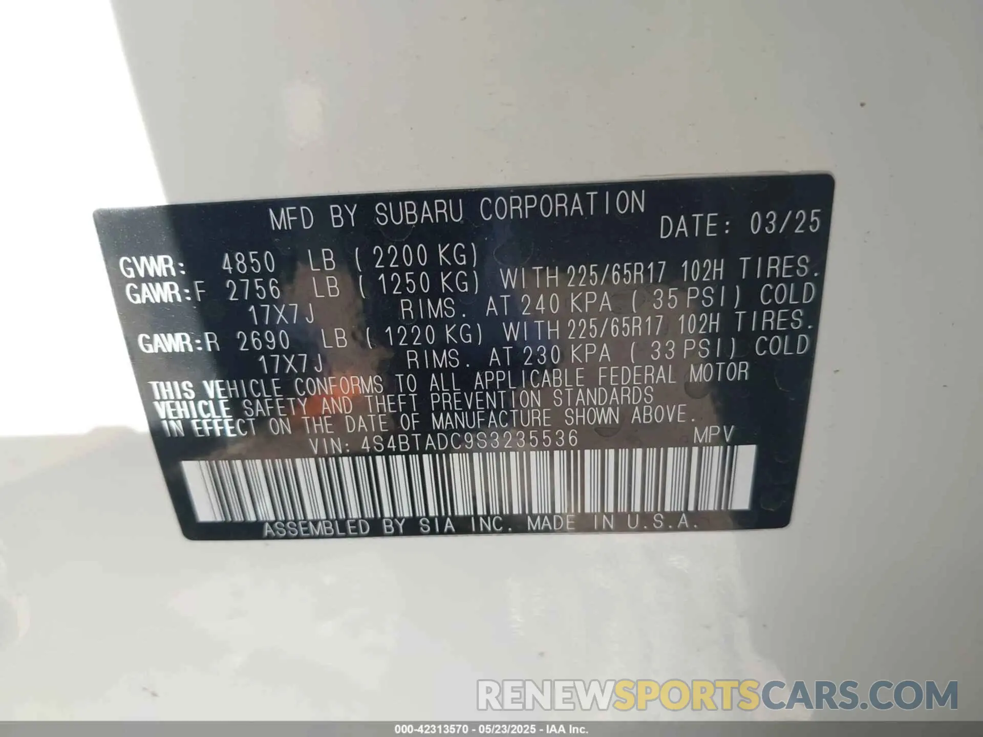 9 Photograph of a damaged car 4S4BTADC9S3235536 SUBARU OUTBACK 2025