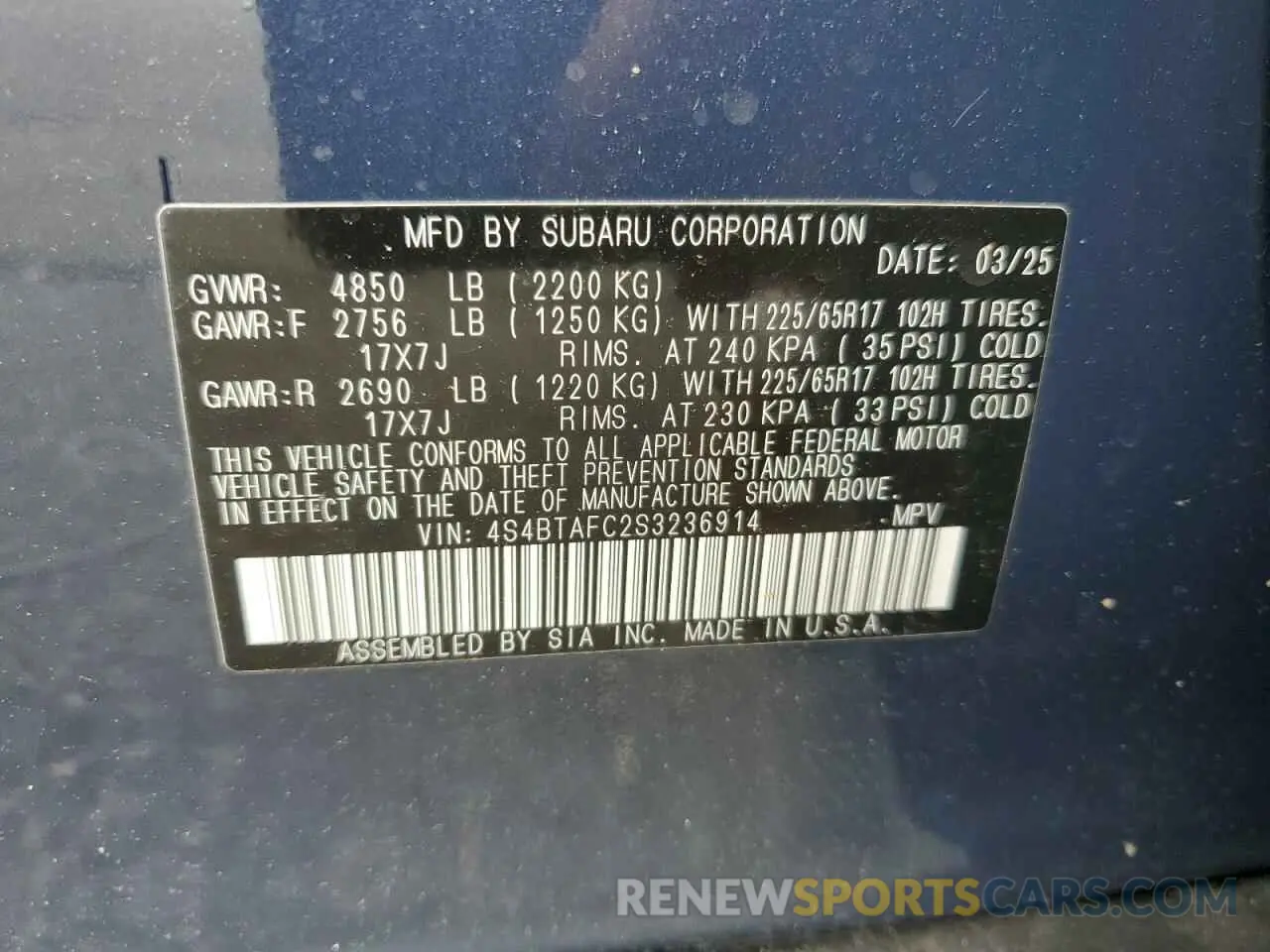 13 Photograph of a damaged car 4S4BTAFC2S3236914 SUBARU OUTBACK 2025