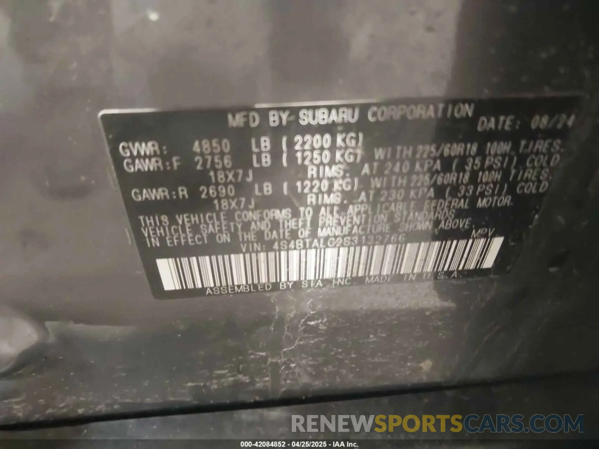 9 Фотография поврежденного автомобиля 4S4BTALC2S3132766 SUBARU OUTBACK 2025