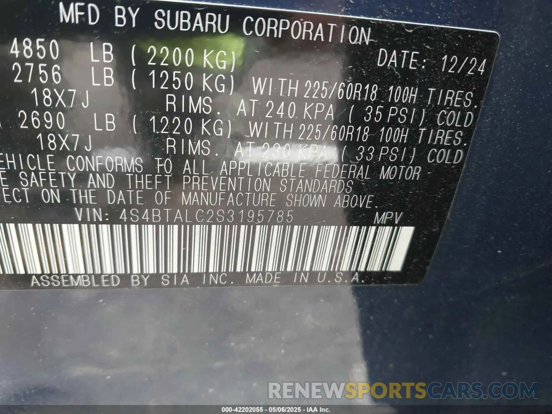 9 Photograph of a damaged car 4S4BTALC2S3195785 SUBARU OUTBACK 2025